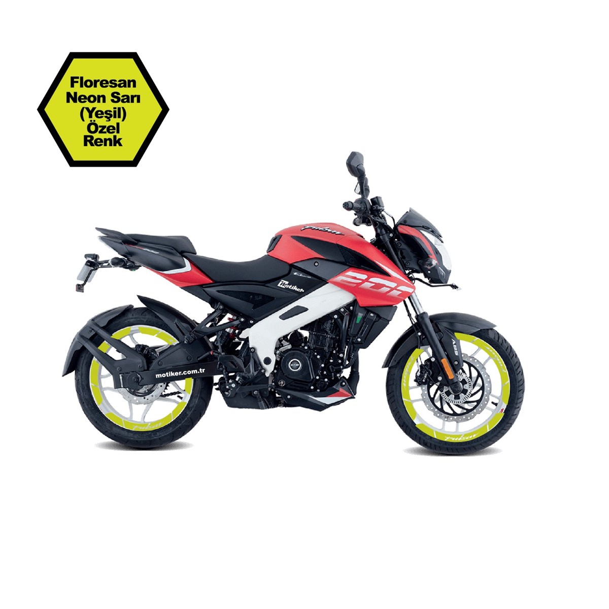 Bajaj Pulsar NS200 Floresan Neon Sarı İç Dış Yazili Jant Sticker Modeli