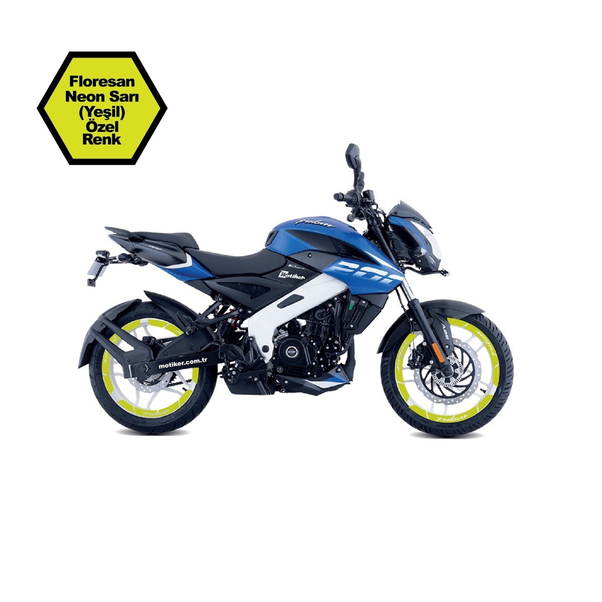 Bajaj Pulsar NS200 Floresan Neon Sarı İç Dış Yazili Jant Sticker Modeli
