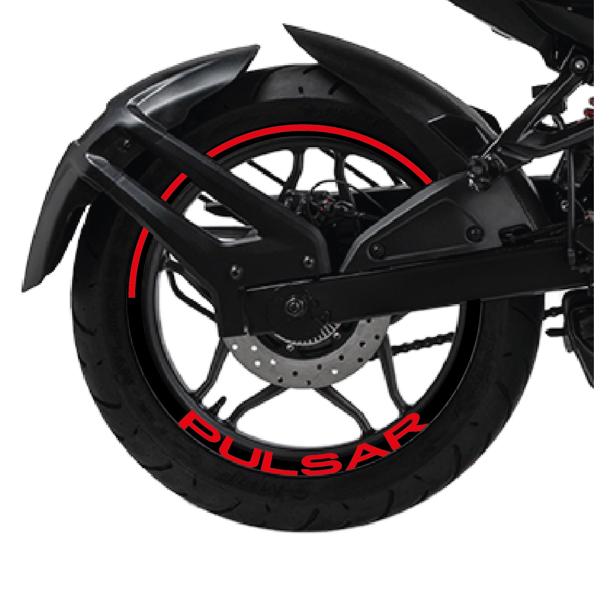 PULSAR NS 200Bajaj Pulsar Yazılı Dış Çizgi İç Geniş Yazılı Motosiklet Jant Sticker Etiket Modeli Kırmızı