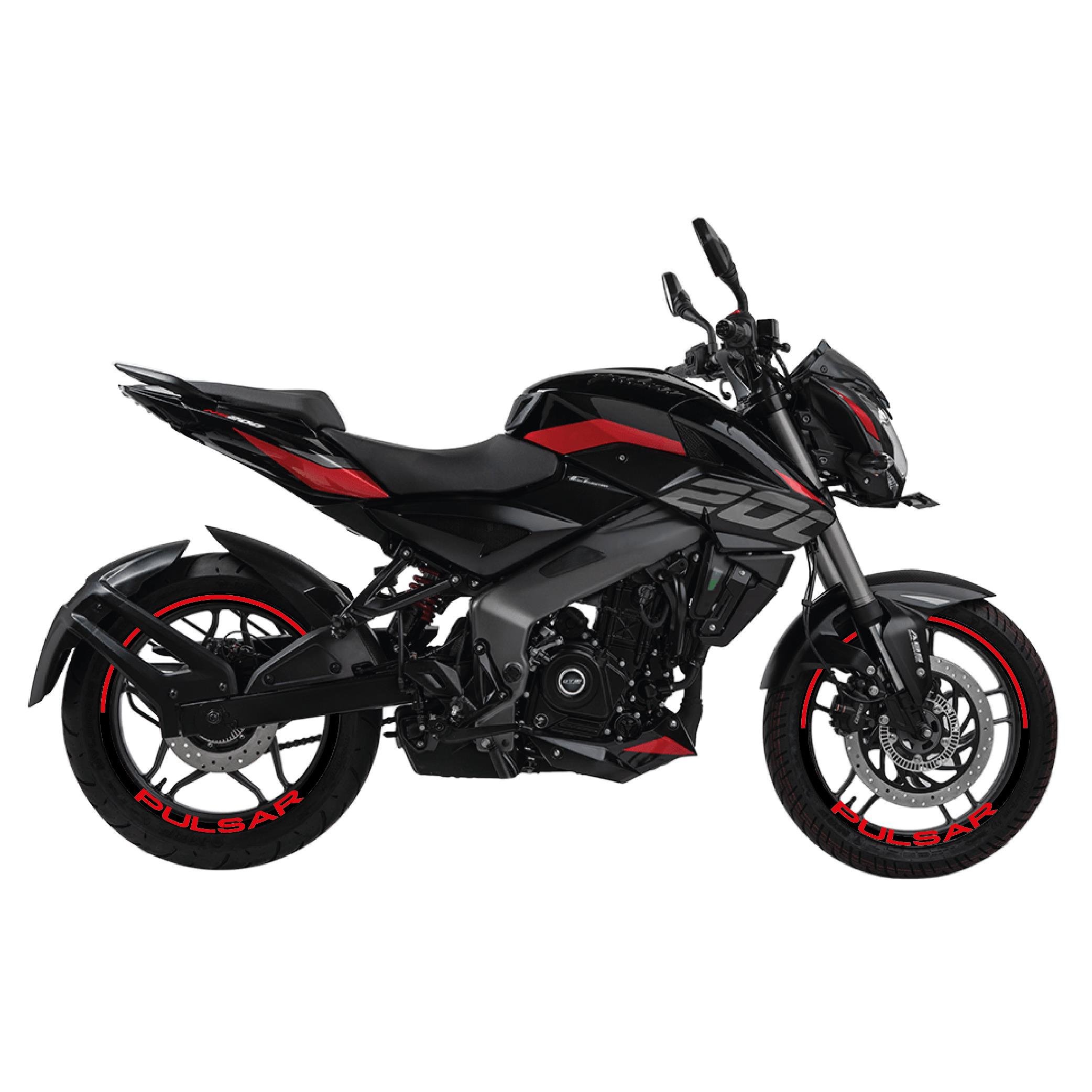 PULSAR NS 200Bajaj Pulsar Yazılı Dış Çizgi İç Geniş Yazılı Motosiklet Jant Sticker Etiket Modeli Kırmızı