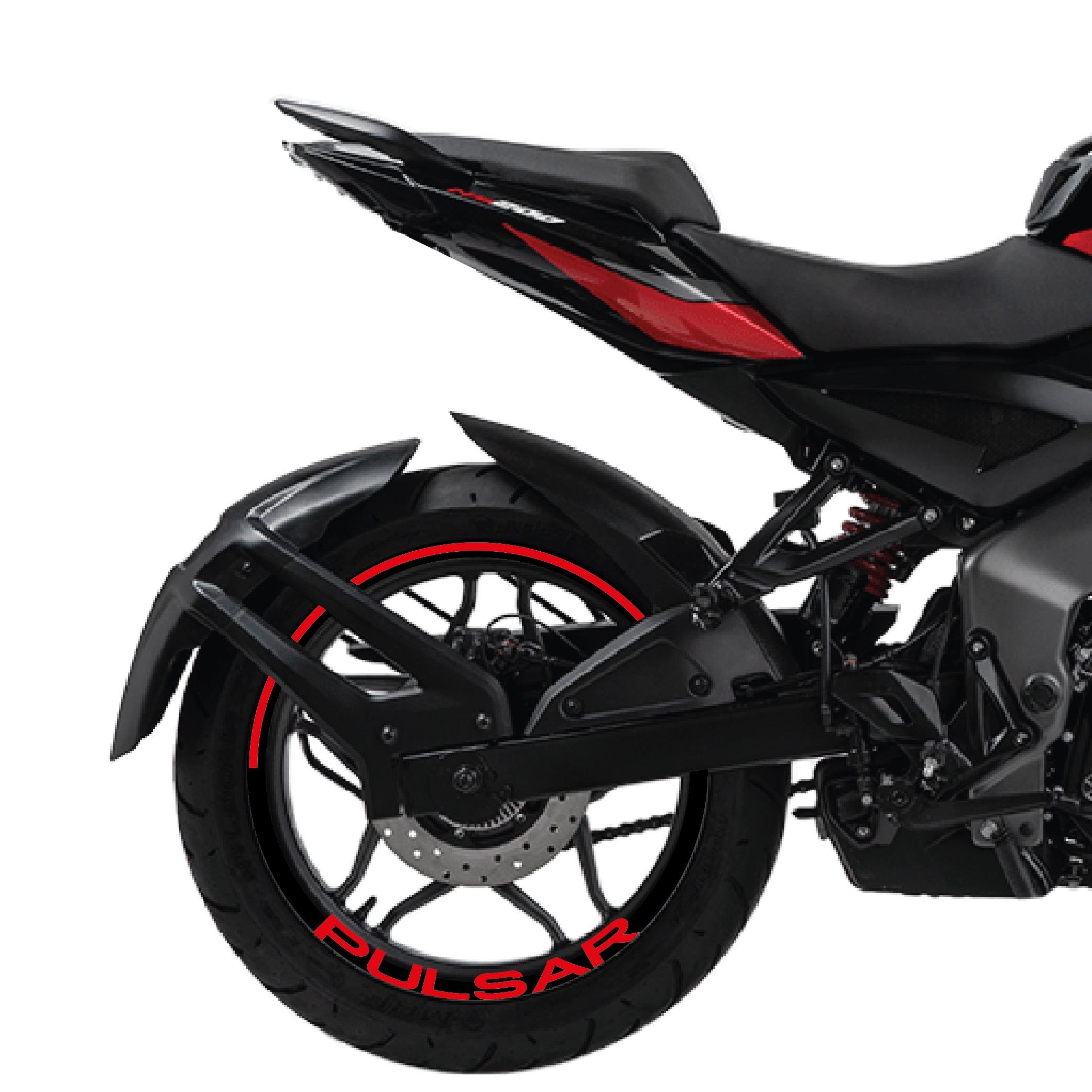 PULSAR NS 200Bajaj Pulsar Yazılı Dış Çizgi İç Geniş Yazılı Motosiklet Jant Sticker Etiket Modeli Kırmızı