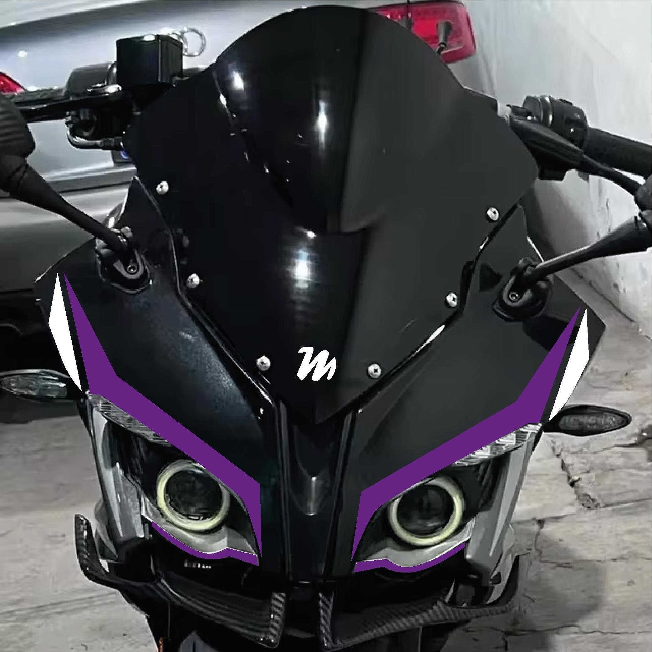 PULSAR RS 200Bajaj RS200 6'lı Ön Kafa Sticker Etiket Modeli Çift Renk Mor Beyaz Set