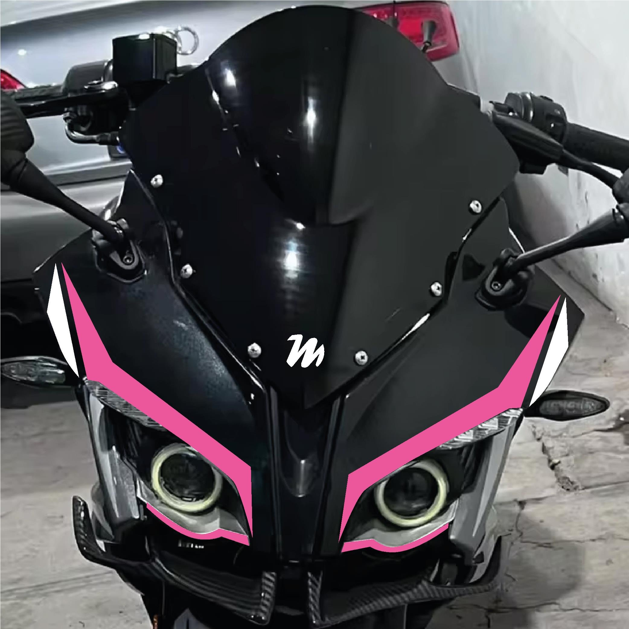 PULSAR RS 200Bajaj RS200 6'lı Ön Kafa Sticker Etiket Modeli Çift Renk Pembe Beyaz Set