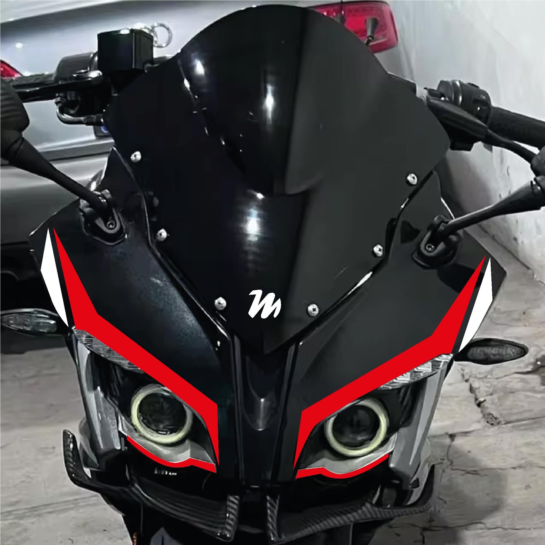 PULSAR RS 200Bajaj RS200 6'lı Ön Kafa Sticker Etiket Modeli Çift Renk Kırmızı Beyaz Set