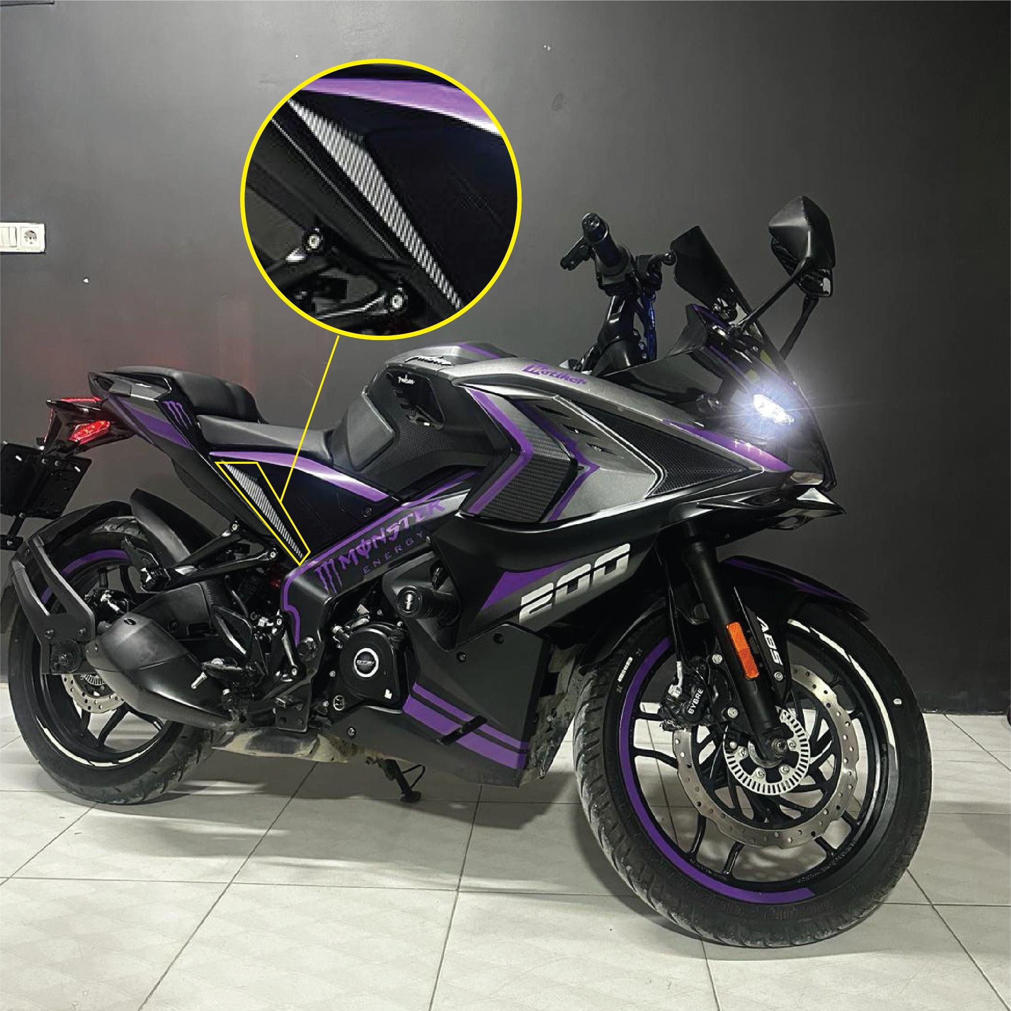 PULSAR RS 200Bajaj RS200 Orta Bölüm Karbon Sticker Etiker Modeli