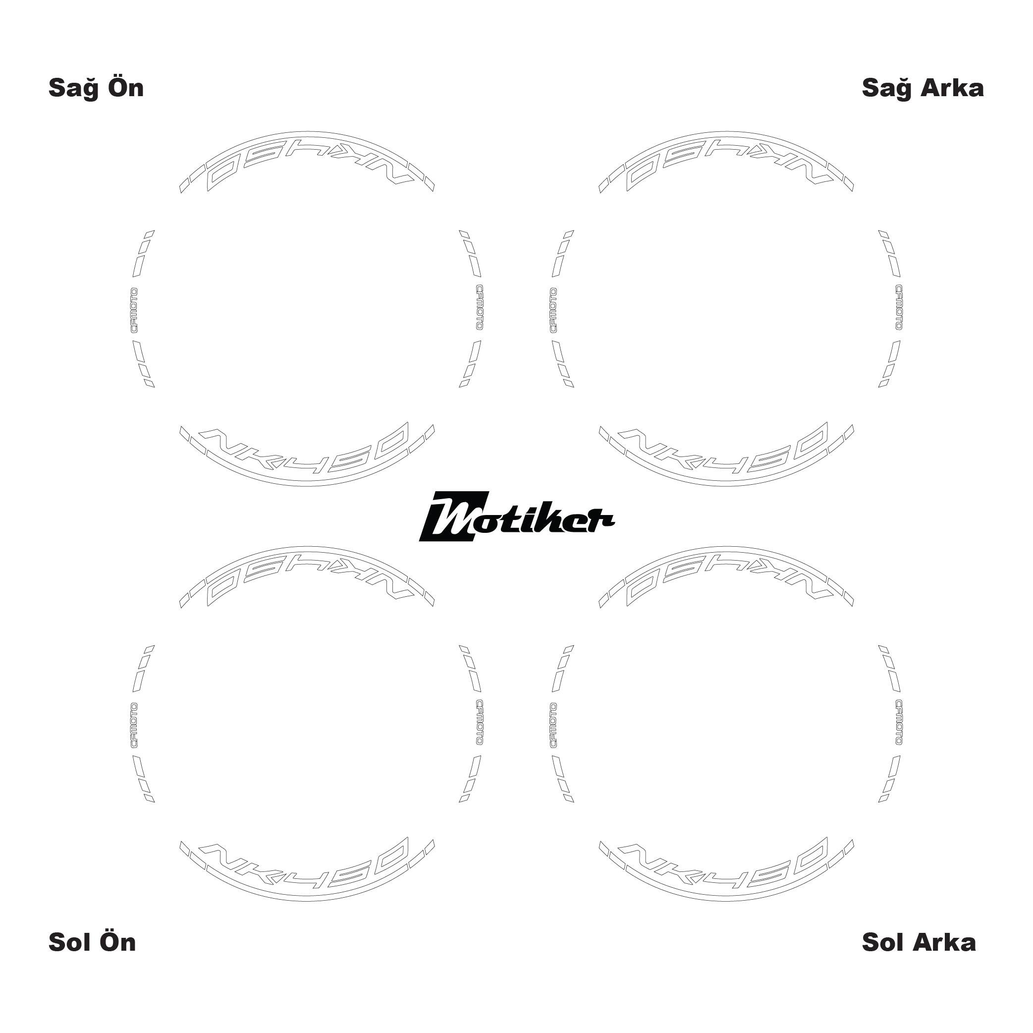 450 NKBeyaz CFMOTO 450NK Motosiklet Jant Sticker Etiket Modeli İç & Dış Takım