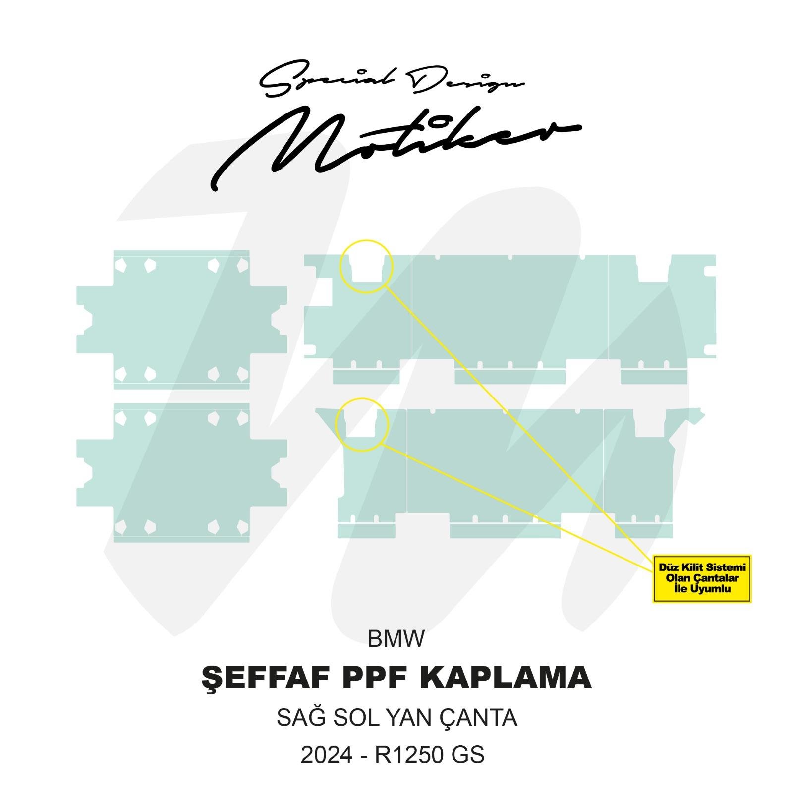 R1250 GSBMW R1250GS 2024 33-37LT Yan Çanta Seffaf PPF Kaplama Sticker Etiket Modeli