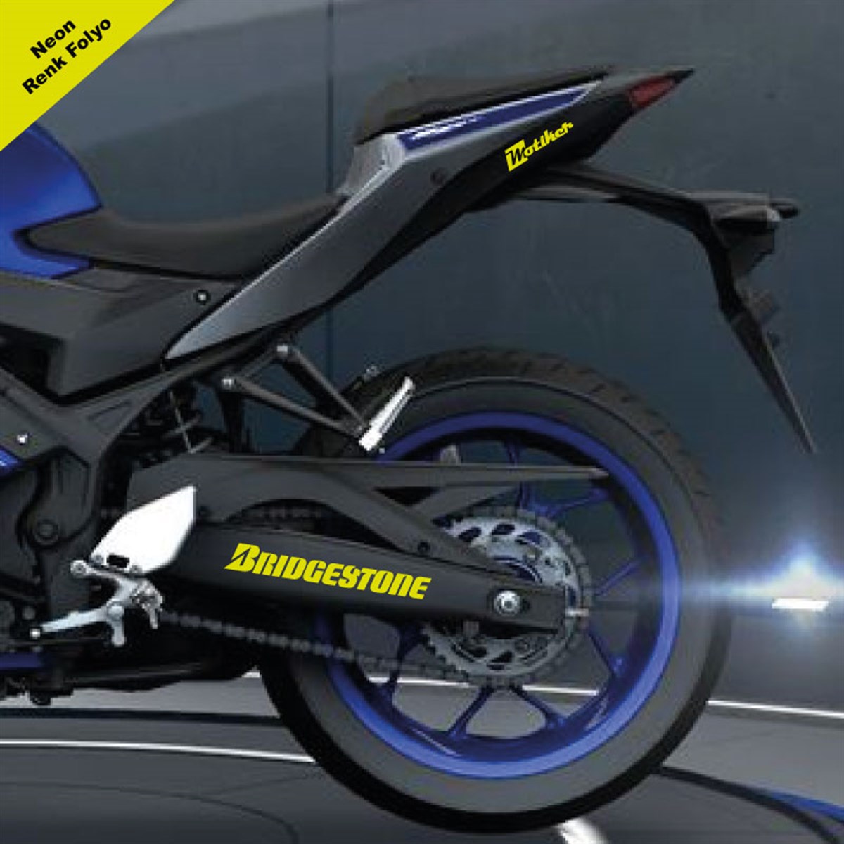 Bridgestone Yazılı Neon Sarı Arka Maşa Sticker Etiket Modeli