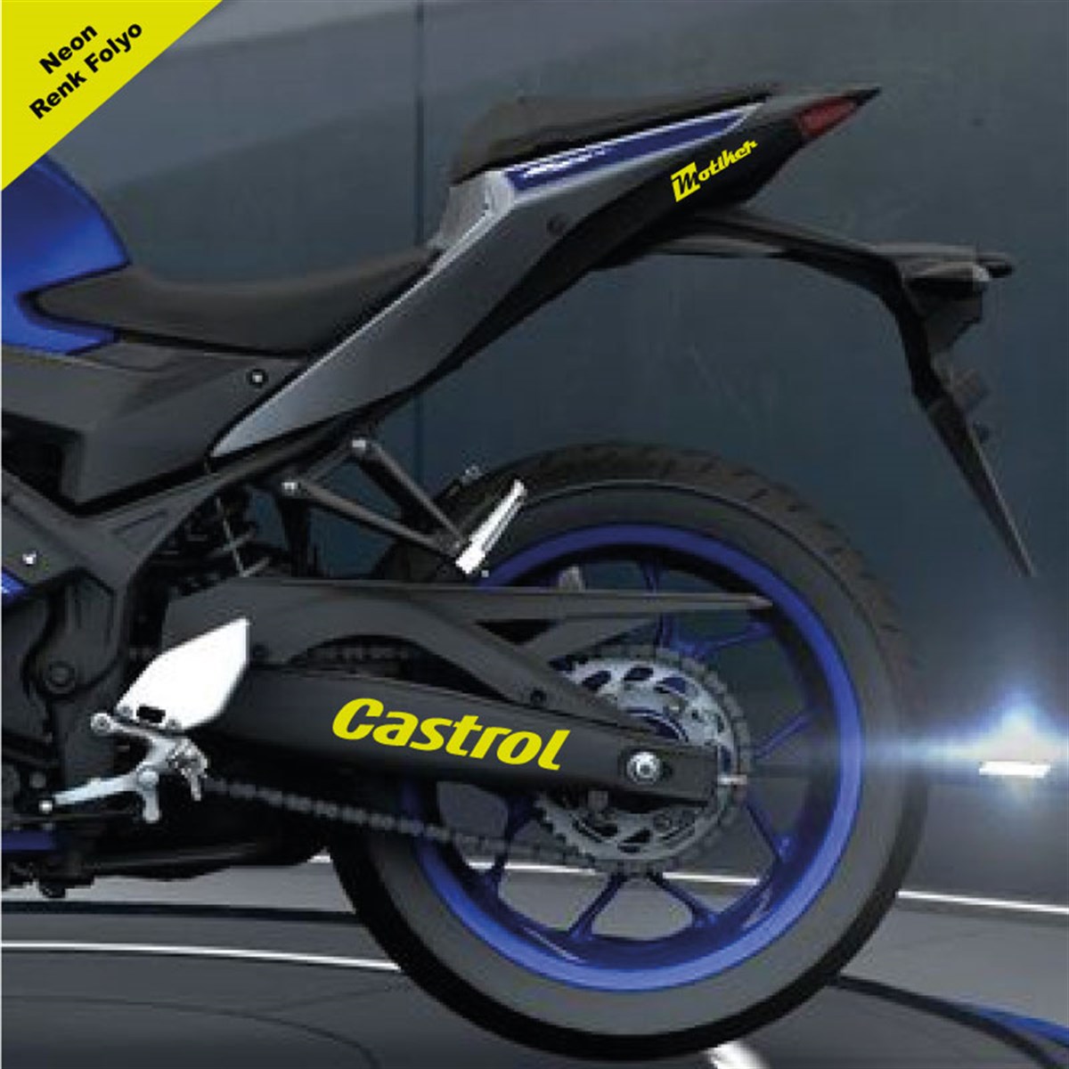 Castrol Yazılı Neon Sarı Arka Maşa Sticker Etiket Modeli