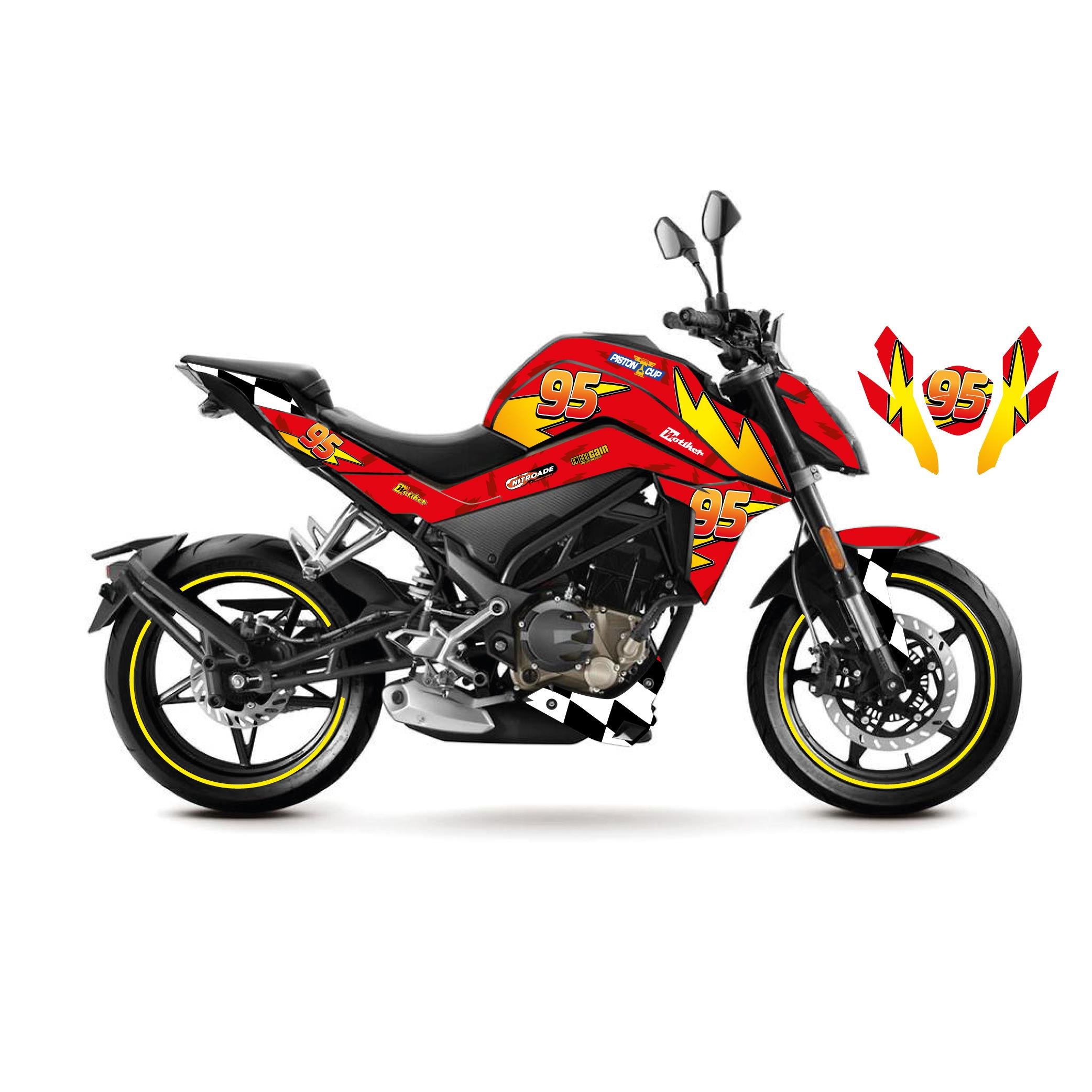 250 NKCFMOTO 250NK McQueen Kırmızı Sticker Parçalı Motosiklet Kaplama Etiket Modeli