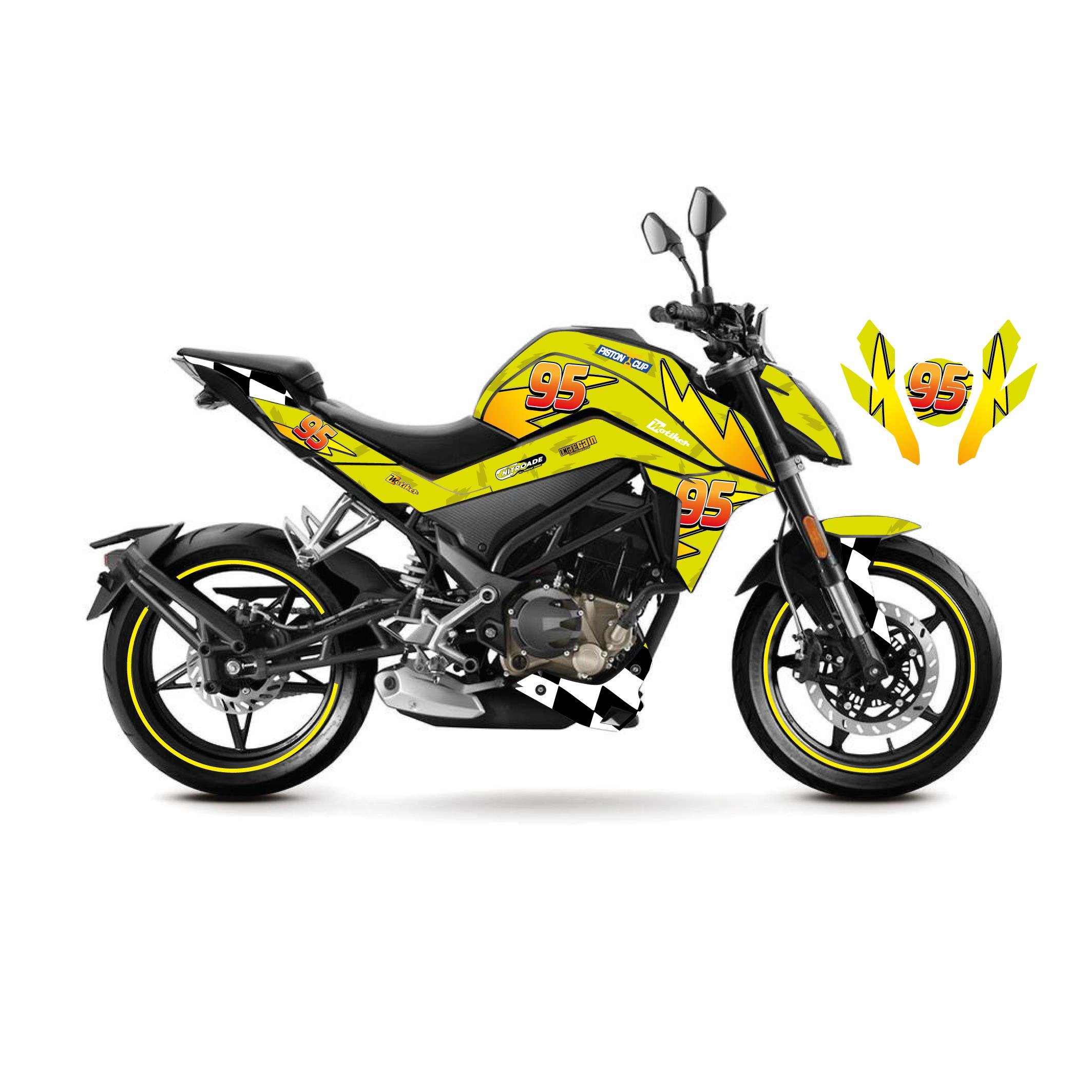 250 NKCFMOTO 250NK McQueen Sarı Sticker Parçalı Motosiklet Kaplama Etiket Modeli