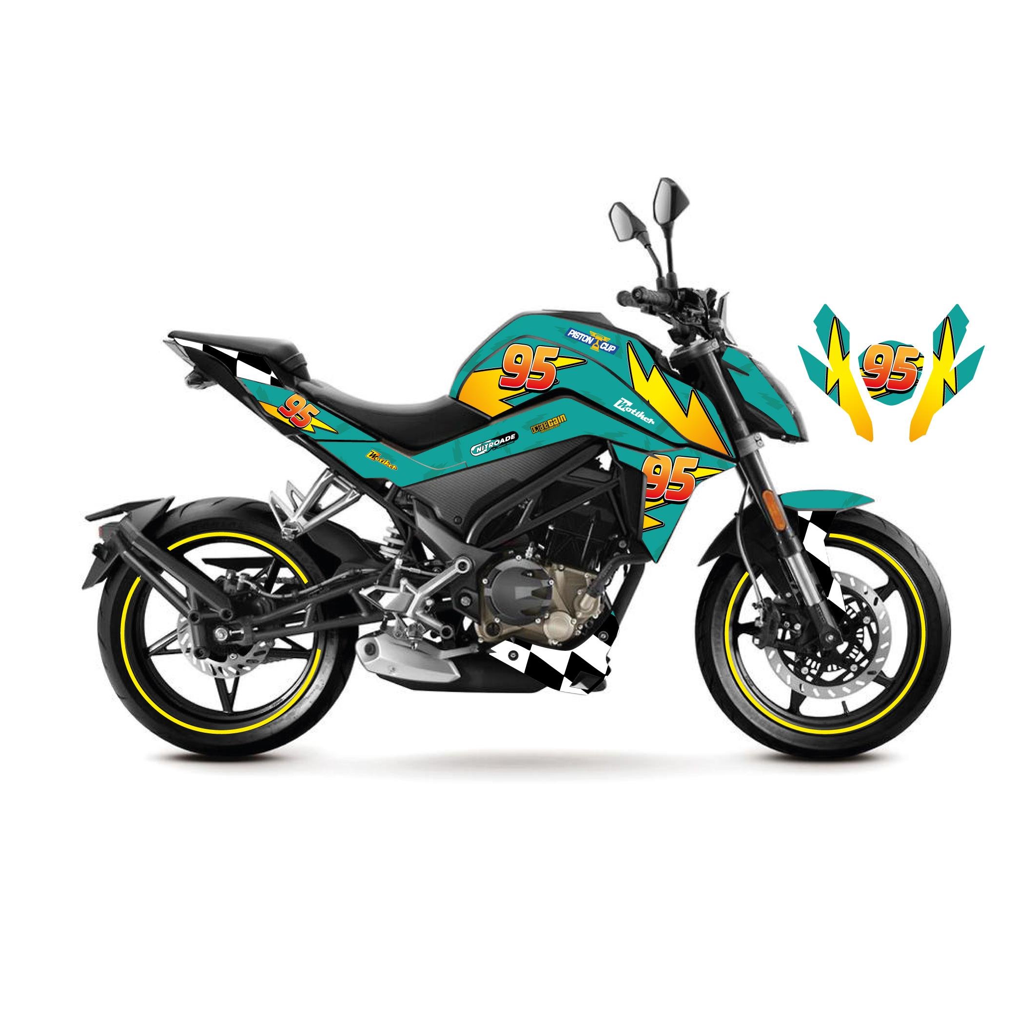 250 NKCFMOTO 250NK McQueen Turkuaz Sticker Parçalı Motosiklet Kaplama Etiket Modeli