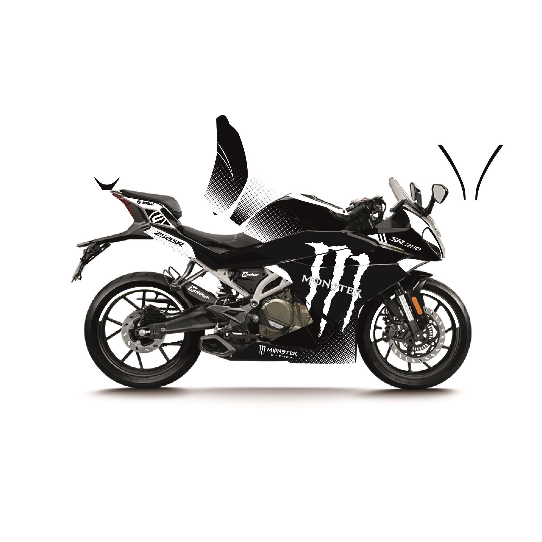 CFMOTO 250SR BEYAZ MONSTER MODEL PARÇALI MOTOSIKLET KAPLAMA STICKER ETIKET MODELI 