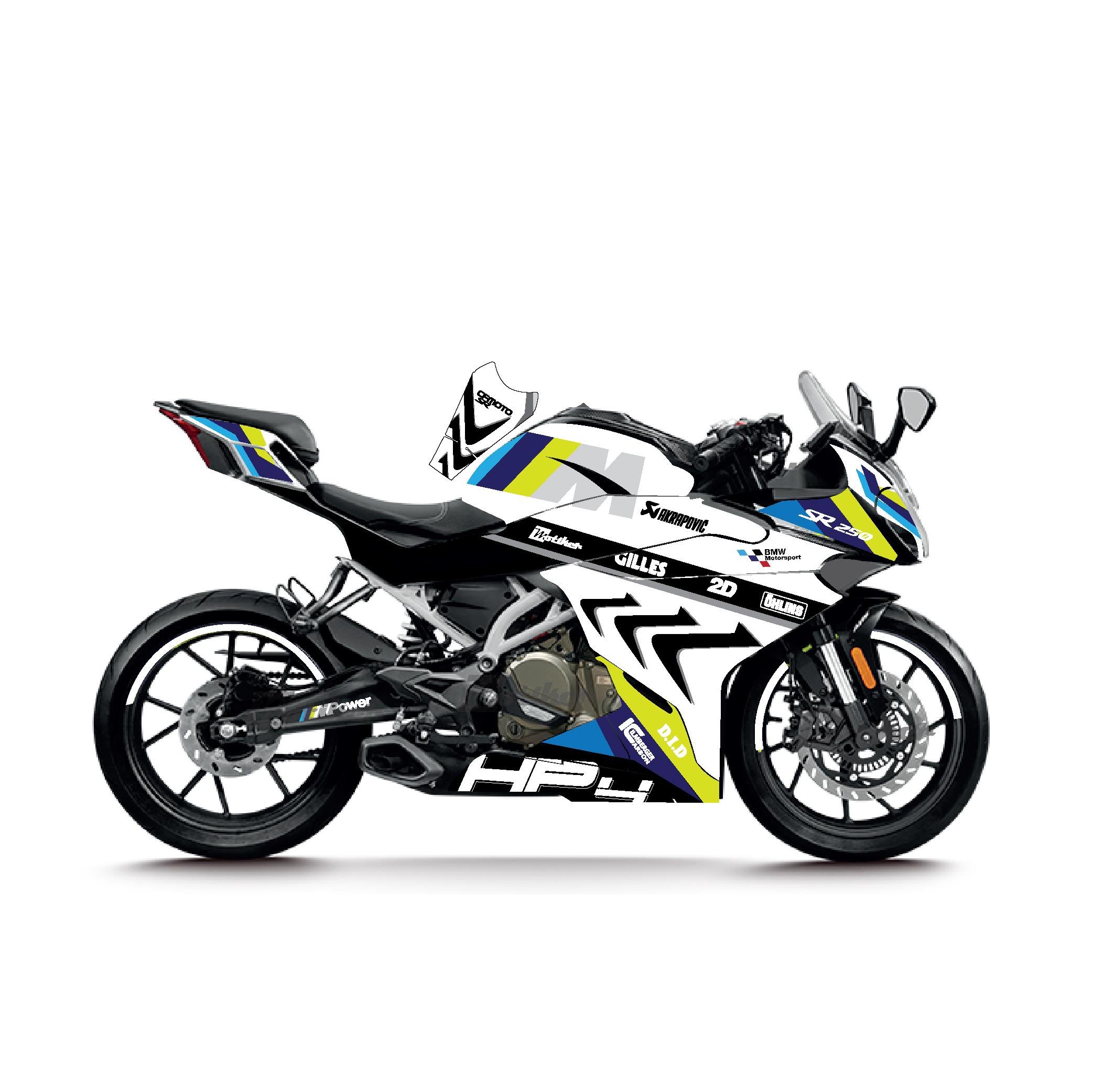 CFMOTO 250SR BMW HP4 3 RENK 1 MODEL PARCALI MOTOSIKLET KAPLAMA STICKER ETIKET MODELI