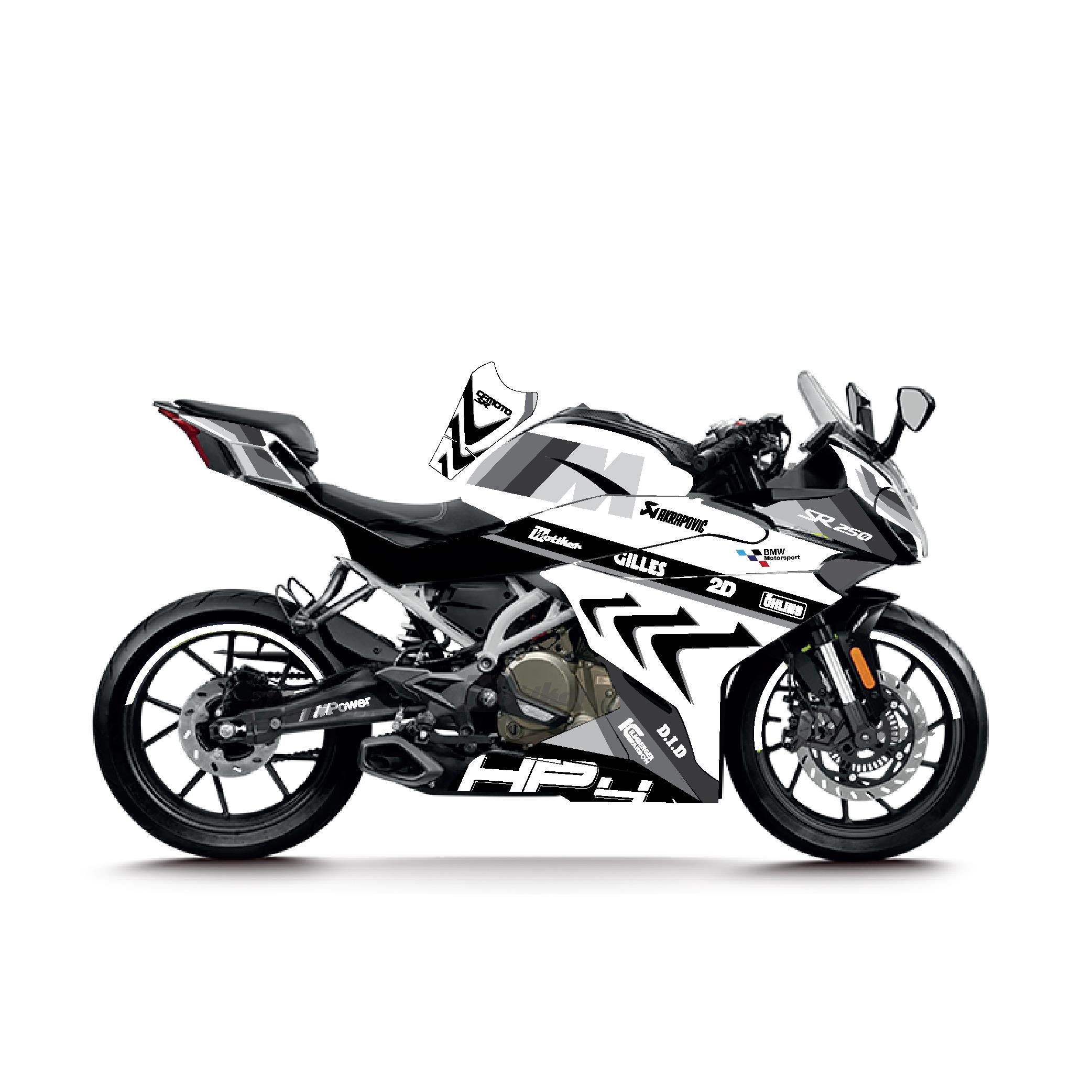 CFMOTO 250SR BMW HP4 3 RENK 2 MODEL PARCALI MOTOSIKLET KAPLAMA STICKER ETIKET MODELI