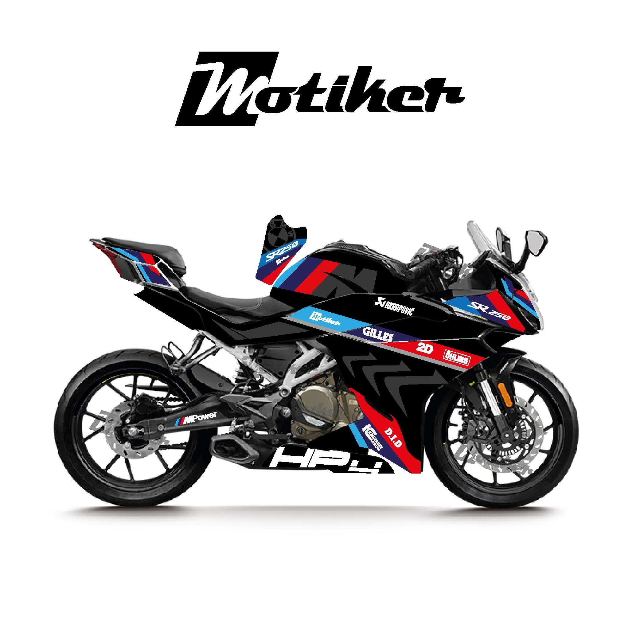 250SRCFMOTO 250SR BMW HP4 MODEL PARCALI MOTOSIKLET KAPLAMA STICKER ETIKET MODELI SIYAH RENK