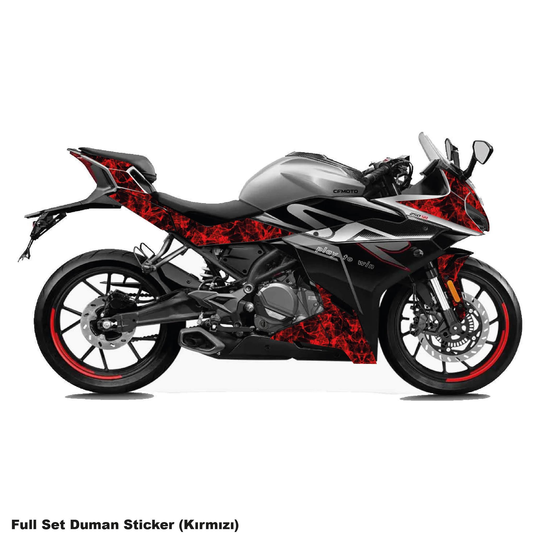 250SRCFMOTO 250SR FULL TAKIM KIRMIZI DUMAN PARÇALI KAPLAMA STICKER ETİKET MODELİ