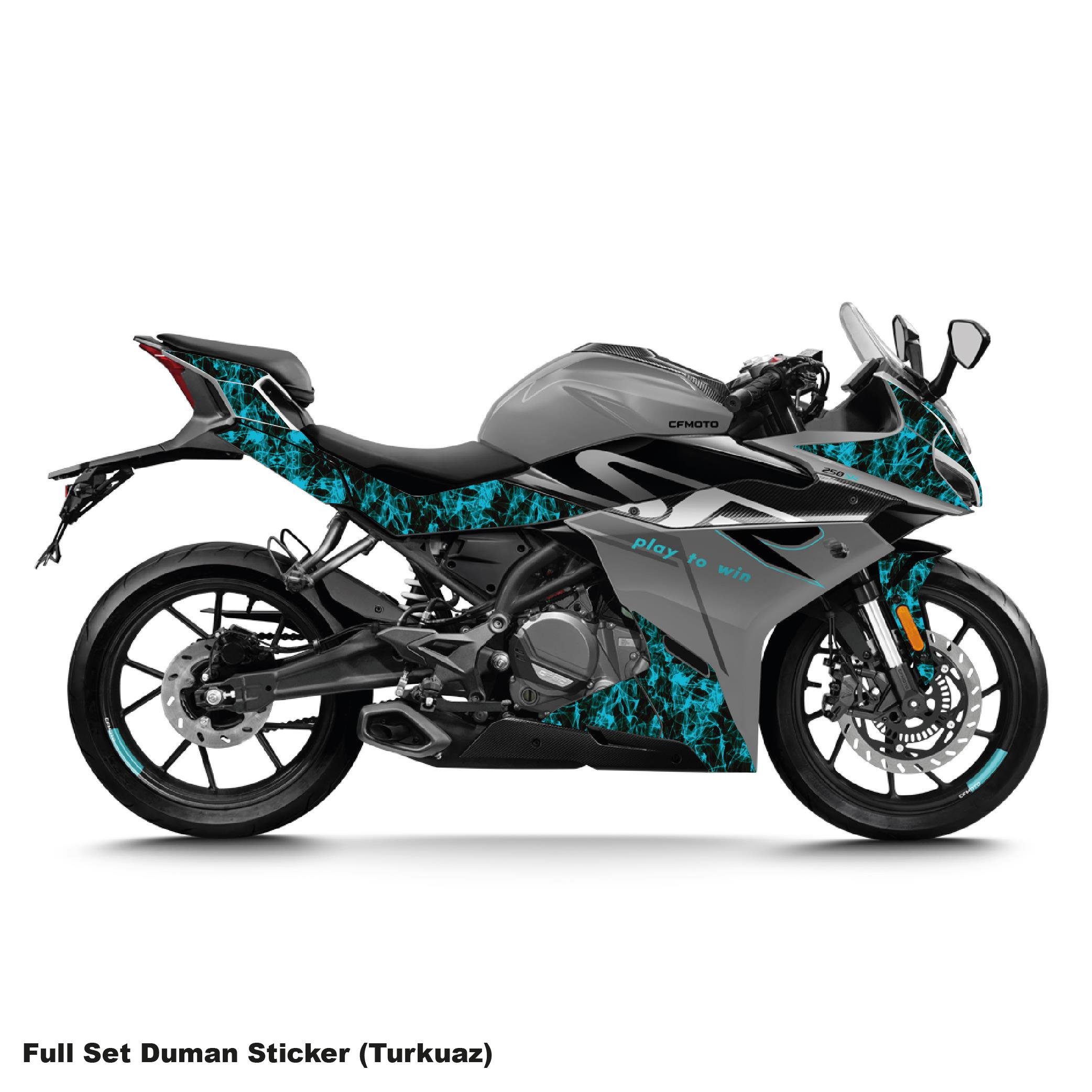 250SRCFMOTO 250SR FULL TAKIM TURKUAZ DUMAN PARÇALI KAPLAMA STICKER ETİKET MODELİ