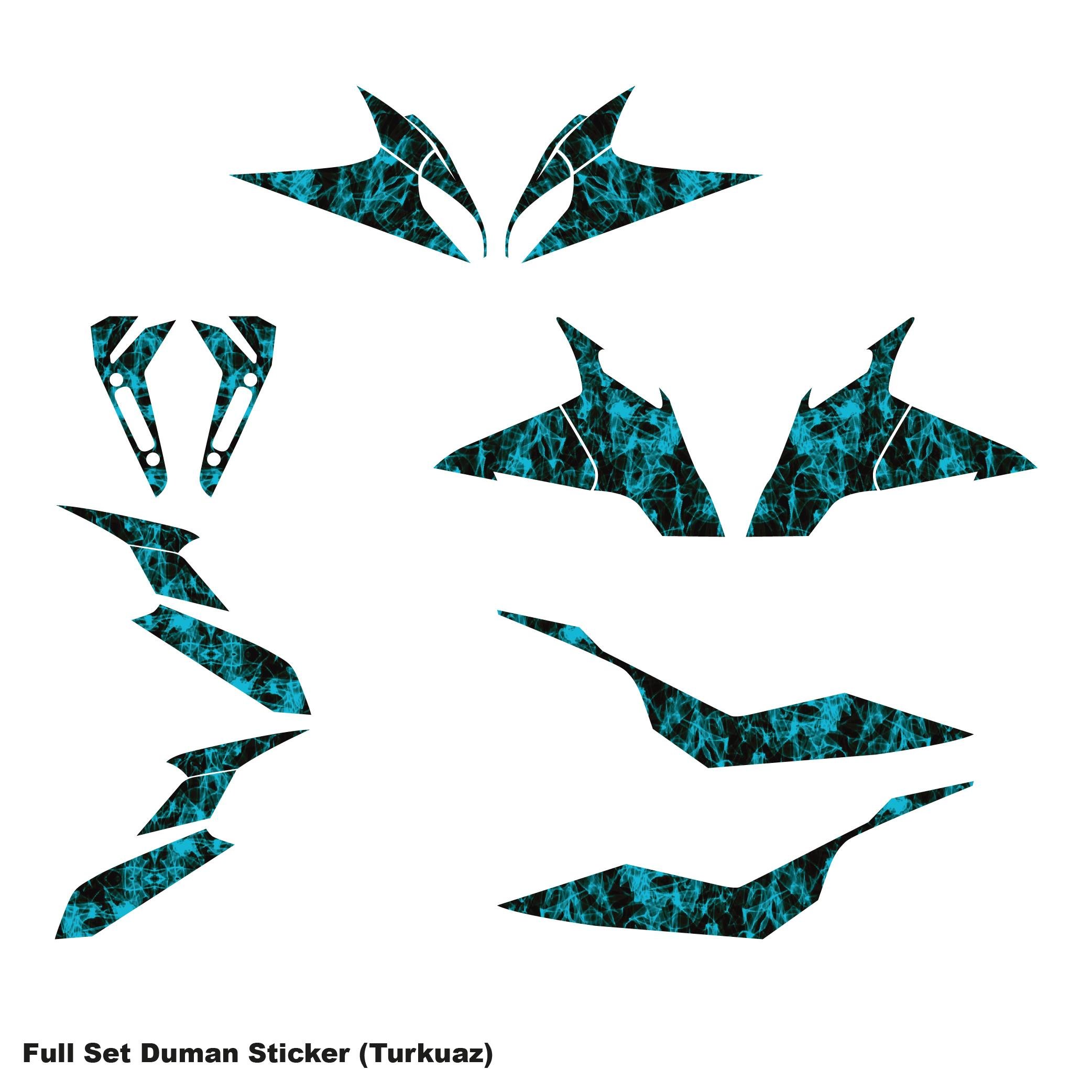 250SRCFMOTO 250SR FULL TAKIM TURKUAZ DUMAN PARÇALI KAPLAMA STICKER ETİKET MODELİ