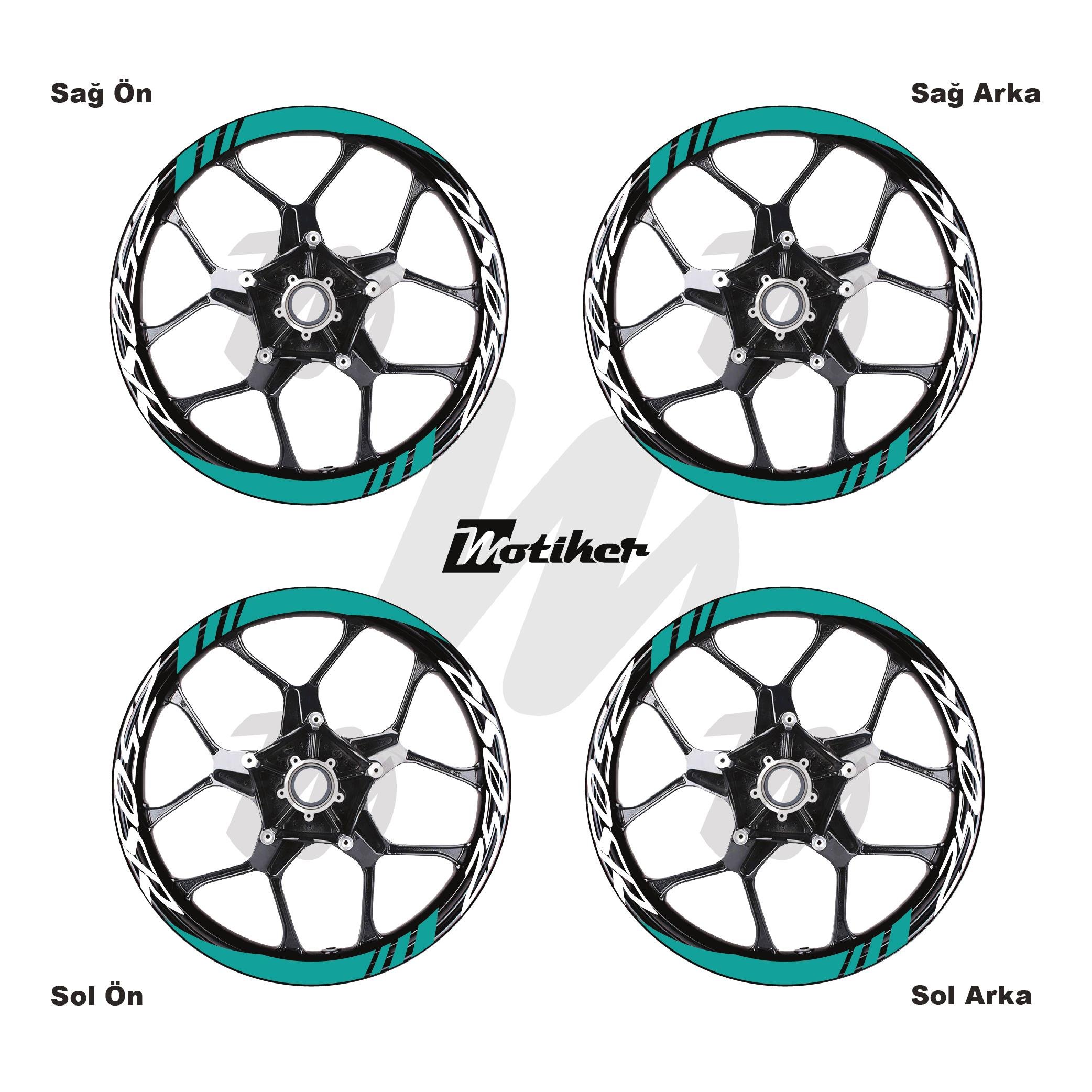250SRCFMOTO 250SR Geniş Jant Sticker Modeli 16'lı Turkuaz Beyaz