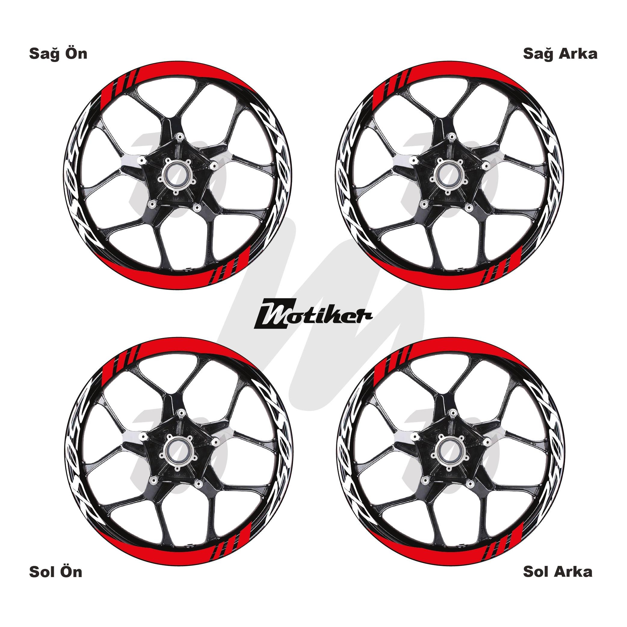 250SRCFMOTO 250SR Geniş Jant Sticker Modeli 16'lı Kırmızı Beyaz