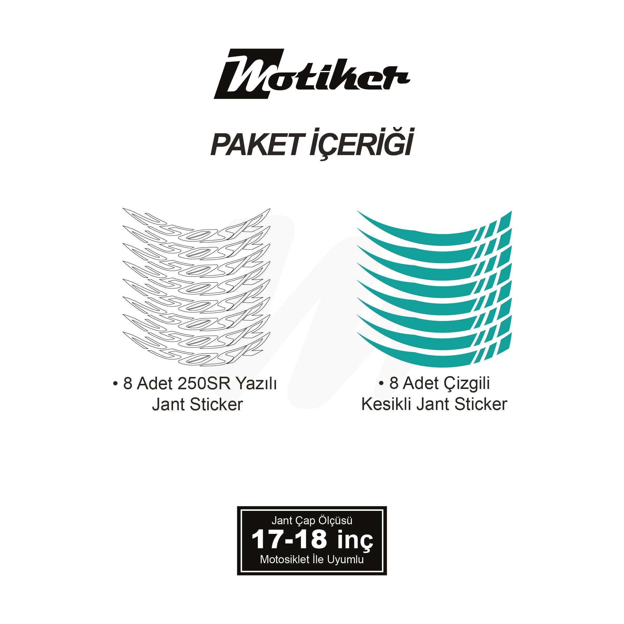 250SRCFMOTO 250SR Geniş Jant Sticker Modeli 16'lı Turkuaz Beyaz