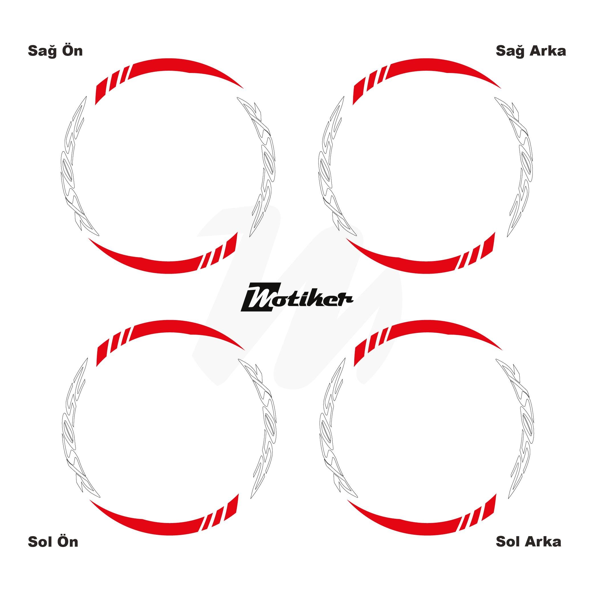 250SRCFMOTO 250SR Geniş Jant Sticker Modeli 16'lı Kırmızı Beyaz