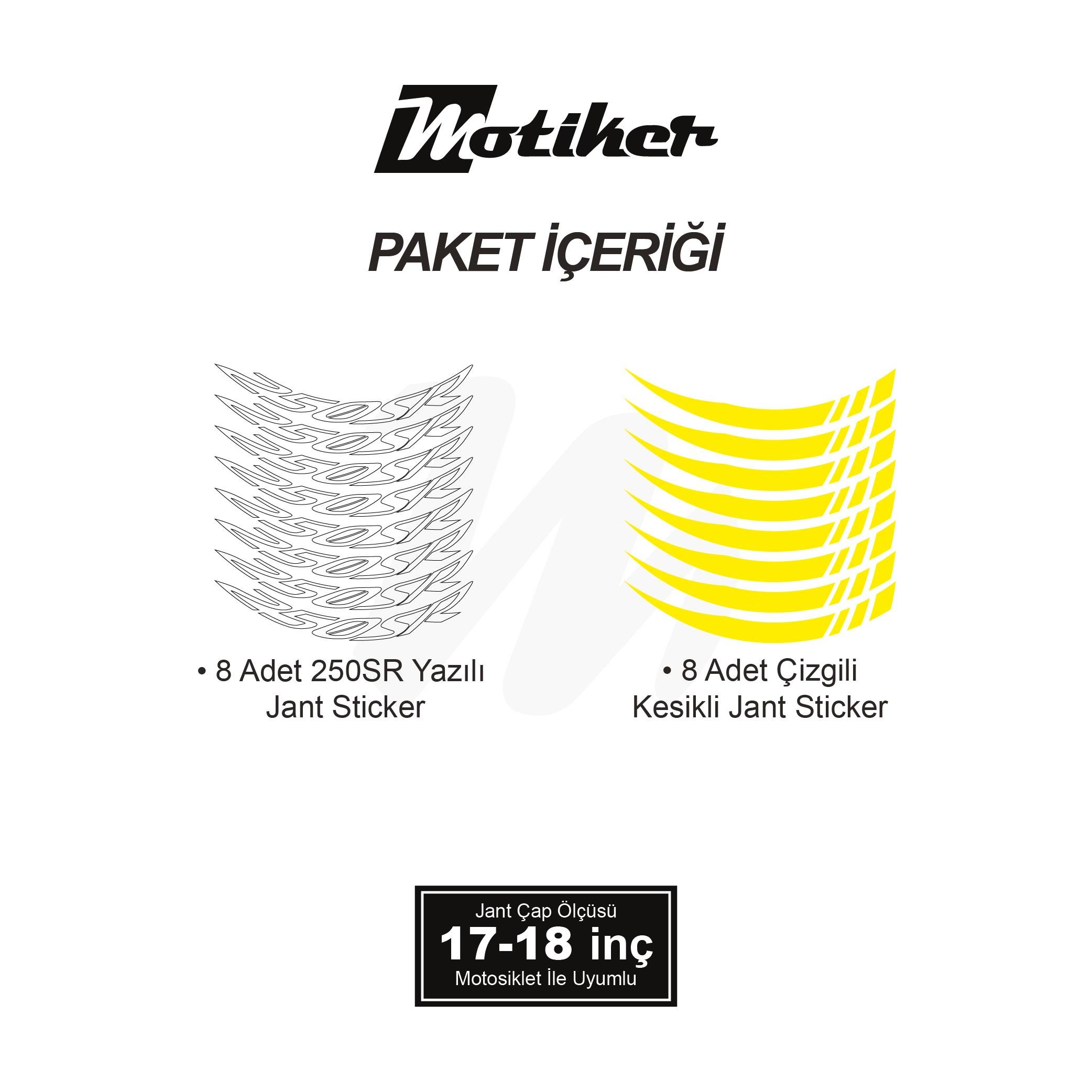 250SRCFMOTO 250SR Geniş Jant Sticker Modeli 16'lı Sarı Beyaz