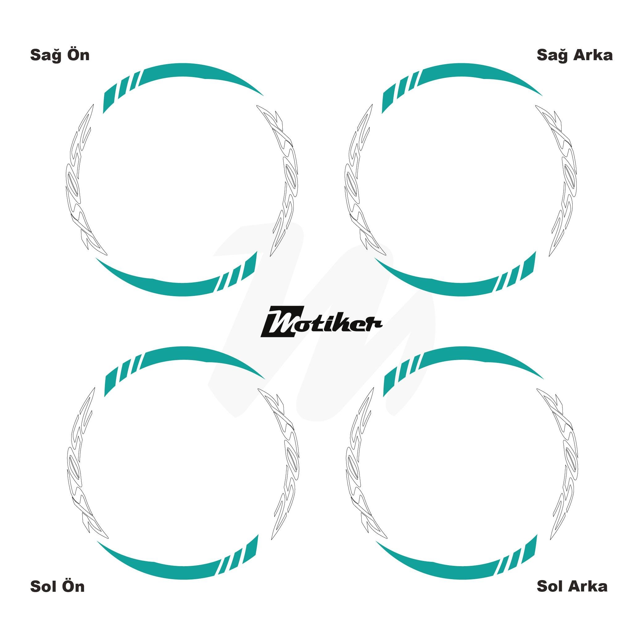 250SRCFMOTO 250SR Geniş Jant Sticker Modeli 16'lı Turkuaz Beyaz