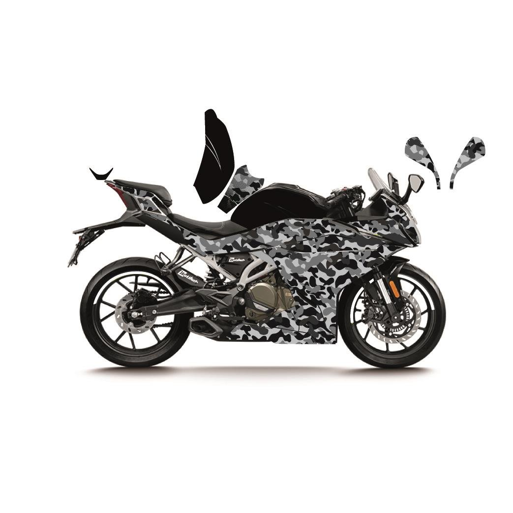 CFMOTO 250SR GRİ KAMUFLAJ (CAMOUFLAGE) MODEL PARÇALI MOTOSIKLET KAPLAMA STICKER ETIKET MODELI