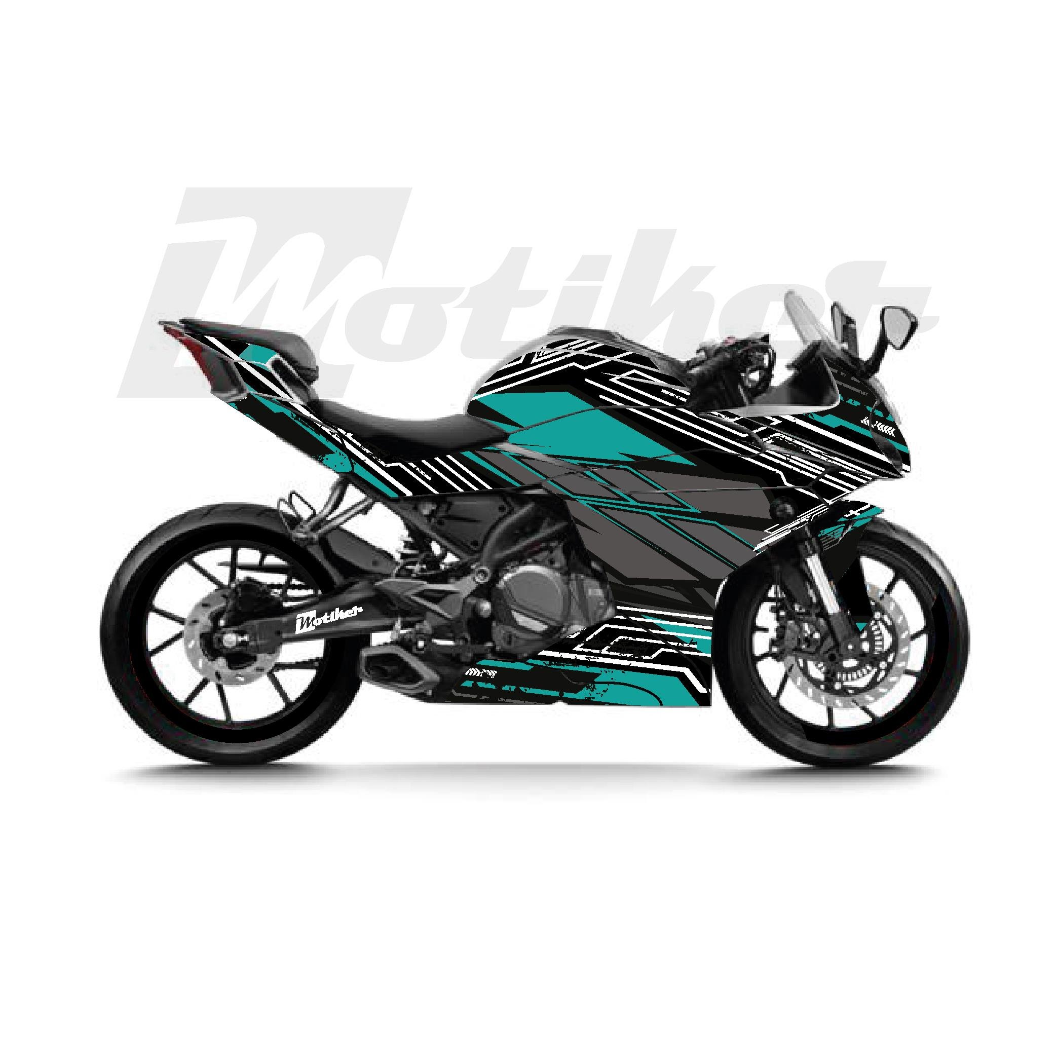 250SRCFMOTO 250SR K'night Model Parçalı Motosiklet Kaplama Sticker Etiket Modeli Turkuaz Gri Beyaz