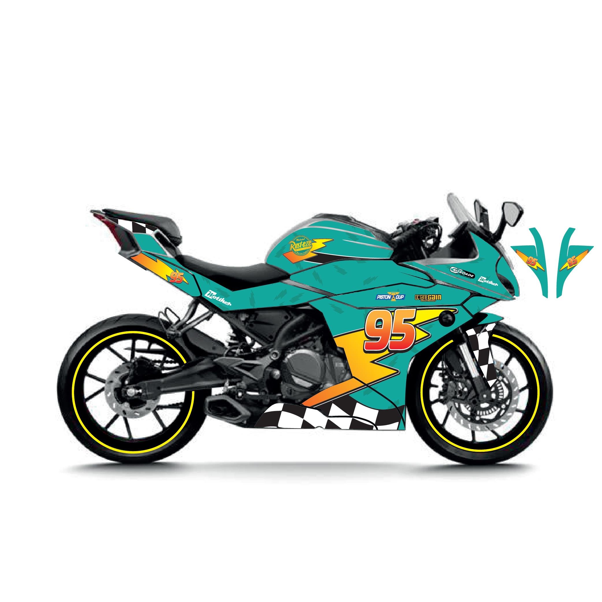 250SRCFMOTO 250SR McQueen Turkuaz Sticker Parçalı Motosiklet Kaplama Etiket Modeli
