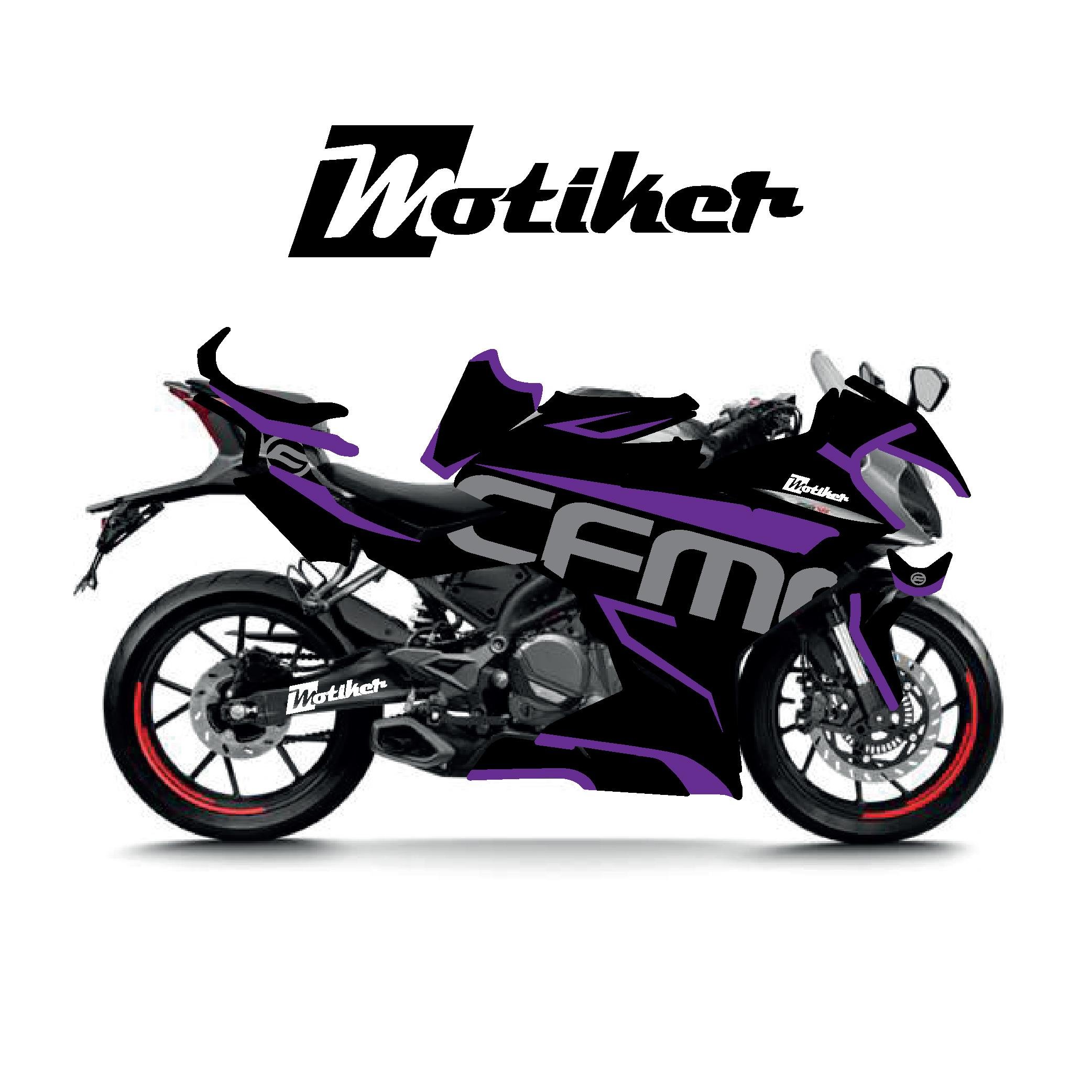 250SRCFMOTO 250SR Mor Desenli Parçalı Kaplama Sticker Etiket Modeli Mor Gri Siyah