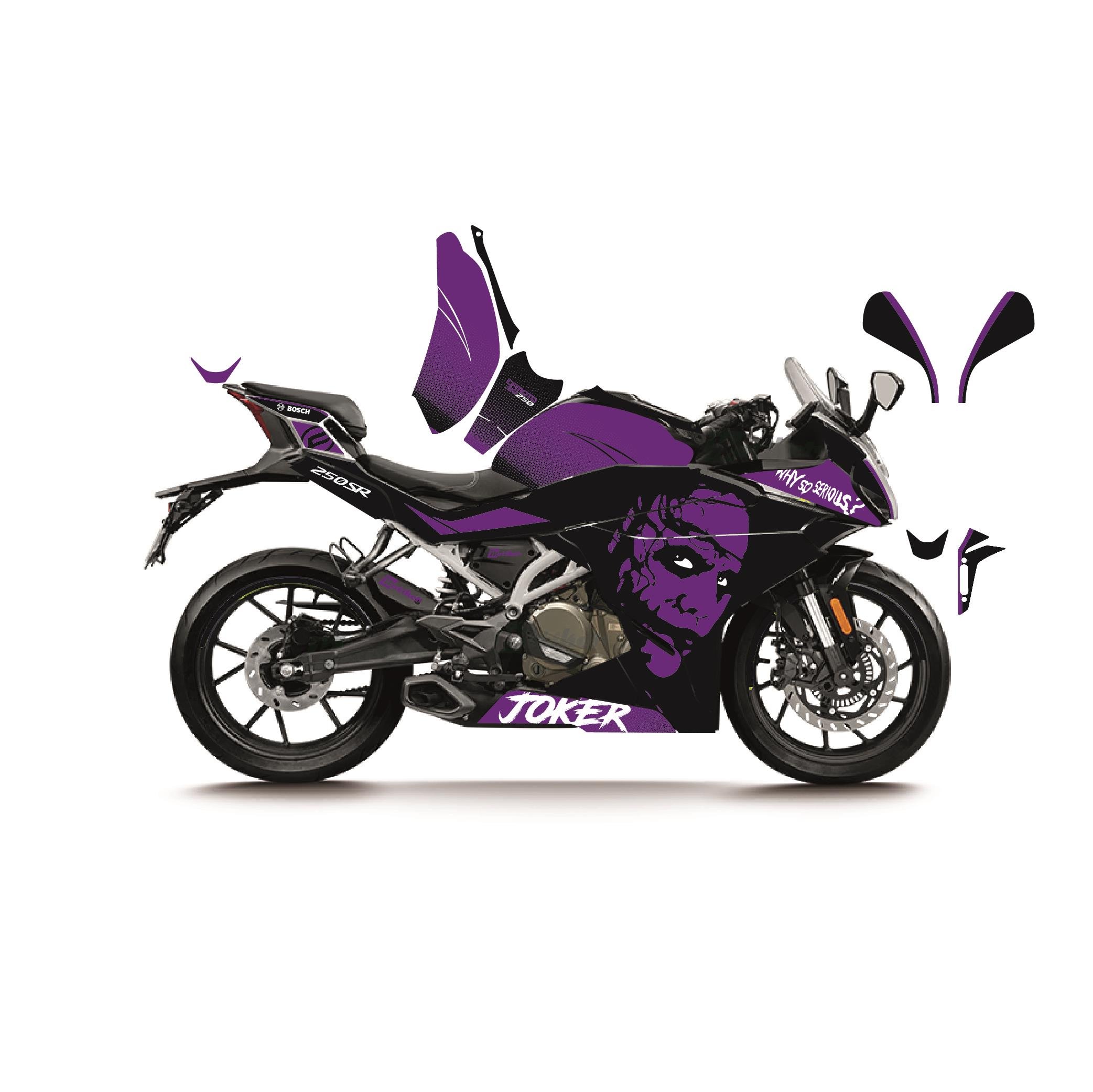 CFMOTO 250SR MOR JOKER MODEL PARÇALI MOTOSIKLET KAPLAMA STICKER ETIKET MODELI 