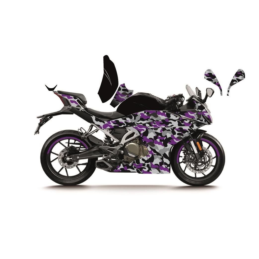 CFMOTO 250SR MOR KAMUFLAJ (CAMOUFLAGE) MODEL PARÇALI MOTOSIKLET KAPLAMA STICKER ETIKET MODELI