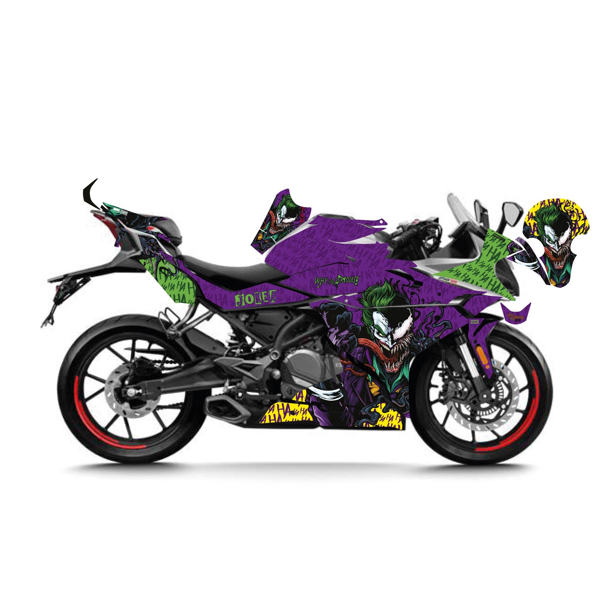 250SRCFMOTO 250SR Mor - Sarı - Yeşil Joker Venom Sticker Parçalı Motosiklet Kaplama Etiket Modeli