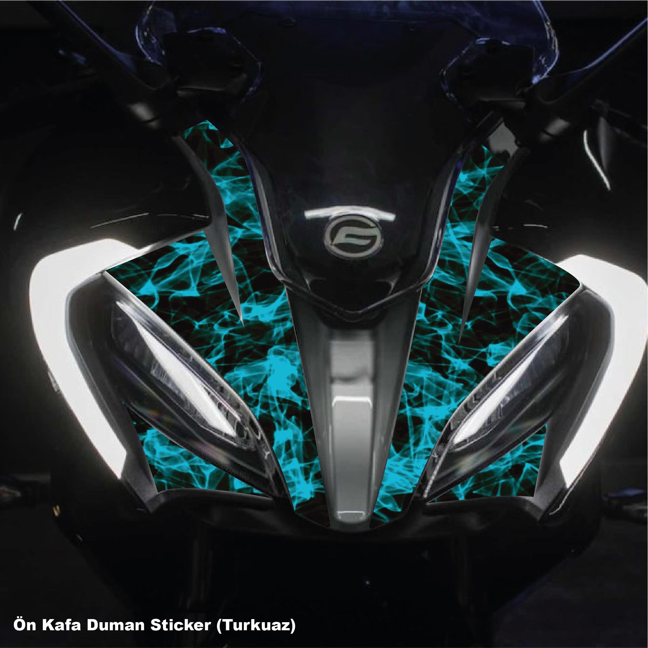 250SRCFMOTO 250SR ÖN KAFA TURKUAZ DUMAN PARÇALI KAPLAMA STICKER ETİKET MODELİ