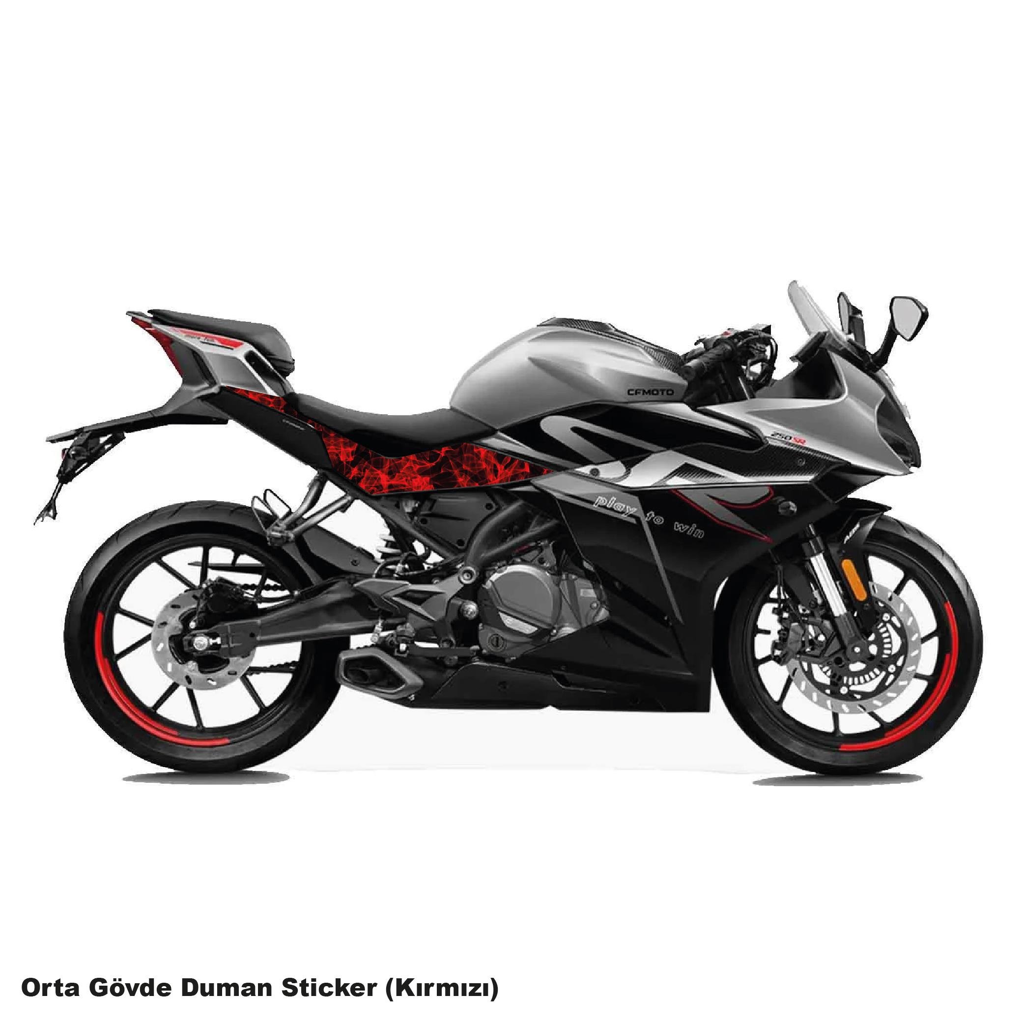 250SRCFMOTO 250SR ORTA ŞASE KIRMIZI DUMAN PARÇALI KAPLAMA STICKER ETİKET MODELİ