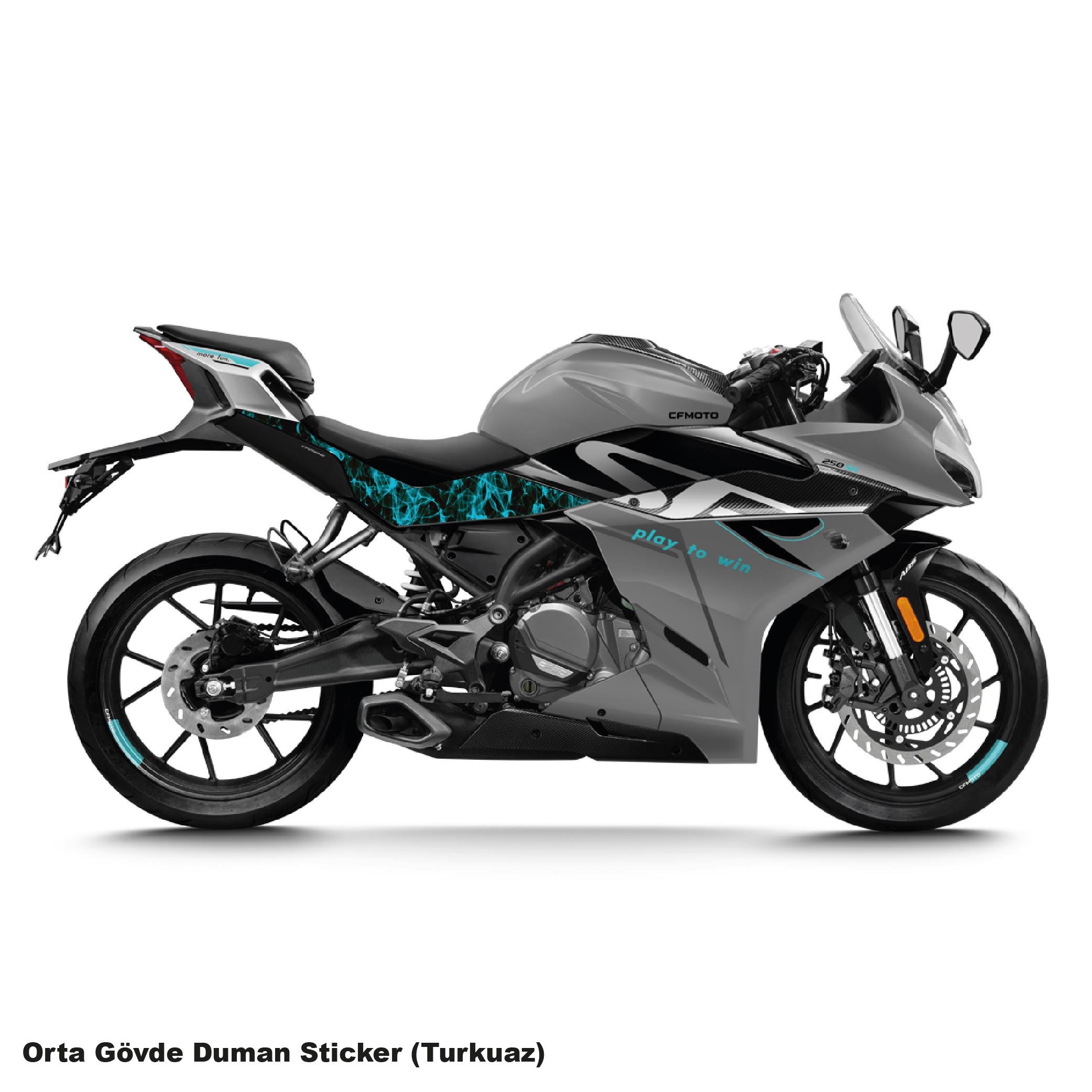 250SRCFMOTO 250SR ORTA ŞASE TURKUAZ DUMAN PARÇALI KAPLAMA STICKER ETİKET MODELİ