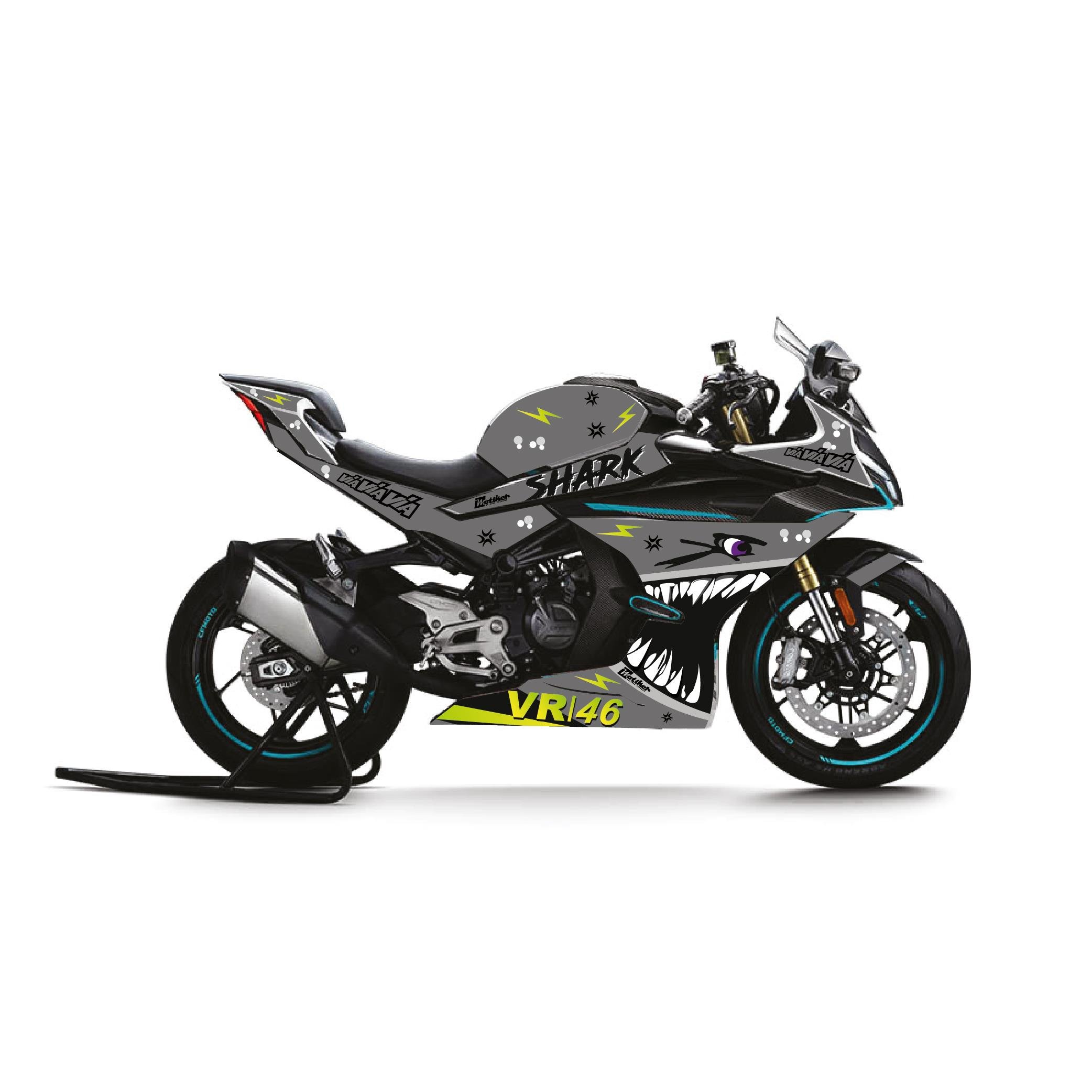 450SRCFMOTO 450SR Köpek Balığı Parçalı Kaplama Sticker Etiket Modeli Gri