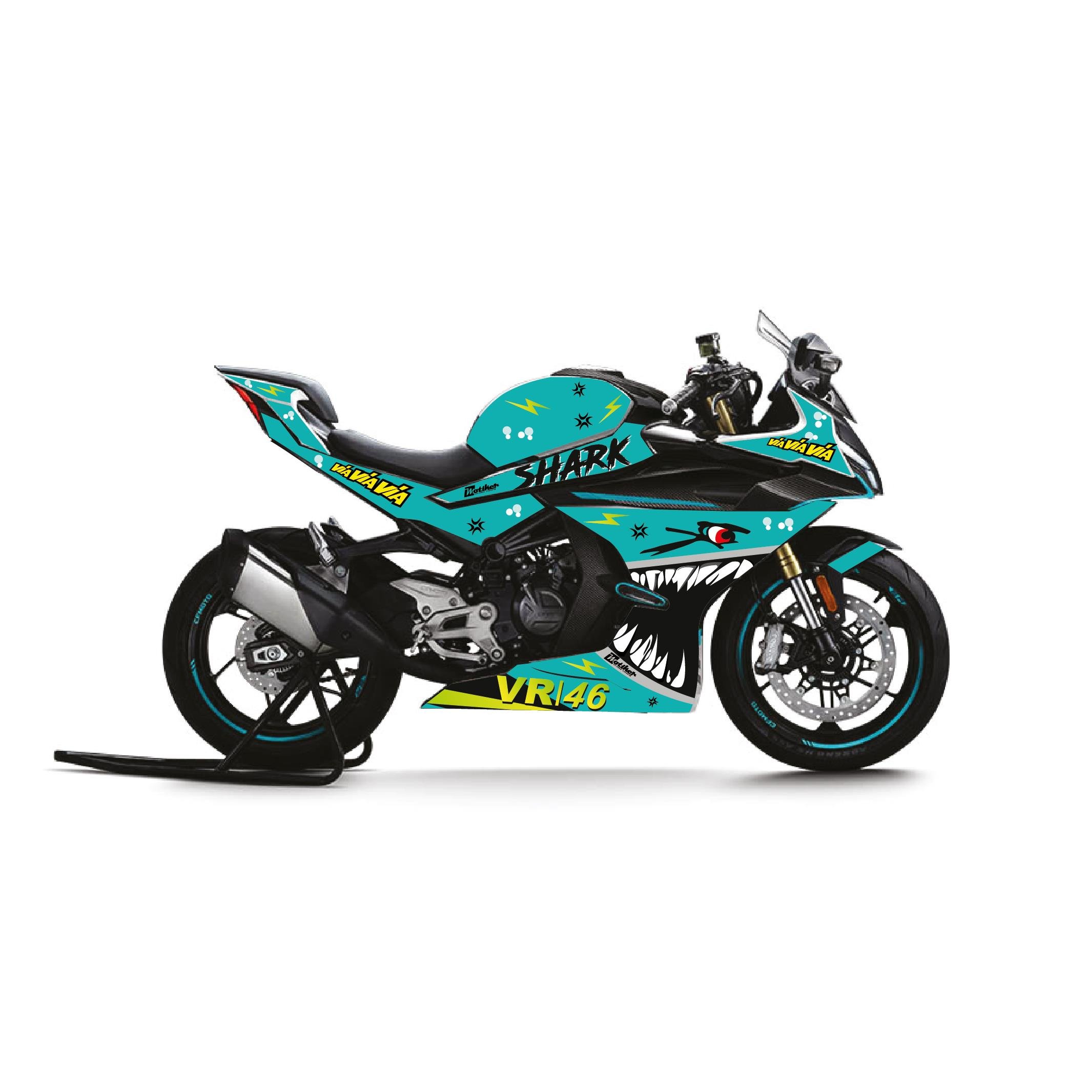 450SRCFMOTO 450SR Köpek Balığı Parçalı Kaplama Sticker Etiket Modeli Turkuaz