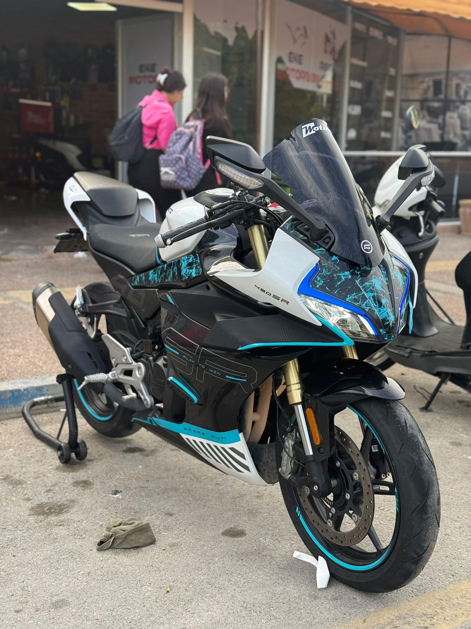 450SRCFMOTO 450SR ÖN KAFA TURKUAZ DUMAN STICKER ETİKET MODELİ KAPLAMA