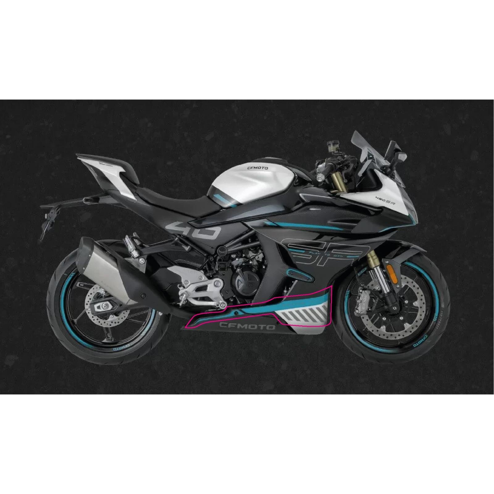 450SRCFMOTO 450SR SAĞ ALT SAKAL TURKUAZ ORJINAL STICKER TASARIM ETIKET MODELİ