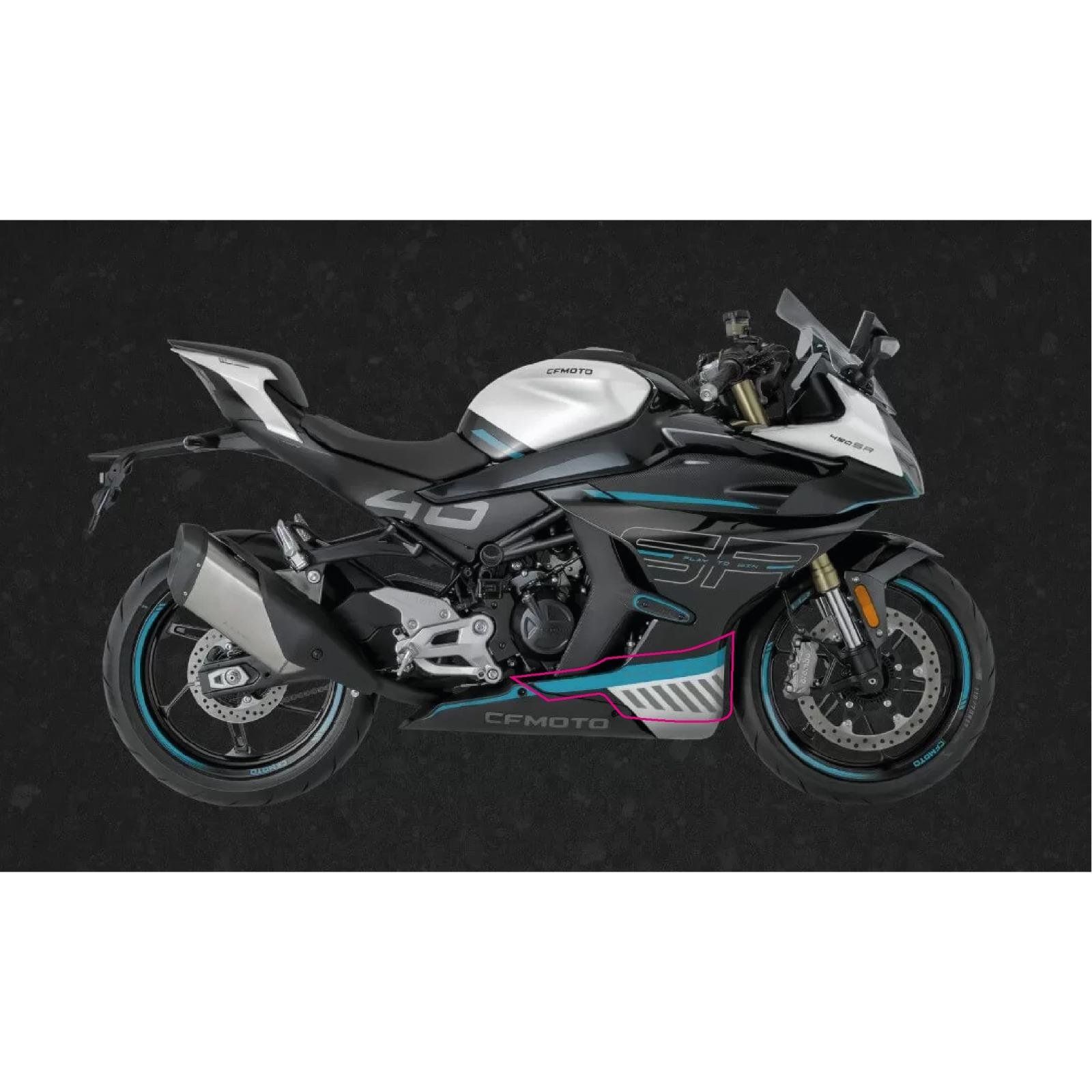 450SRCFMOTO 450SR SAĞ GRENAJ ALT KISIM TURKUAZ ORJINAL STICKER TASARIM ETIKET MODELİ 