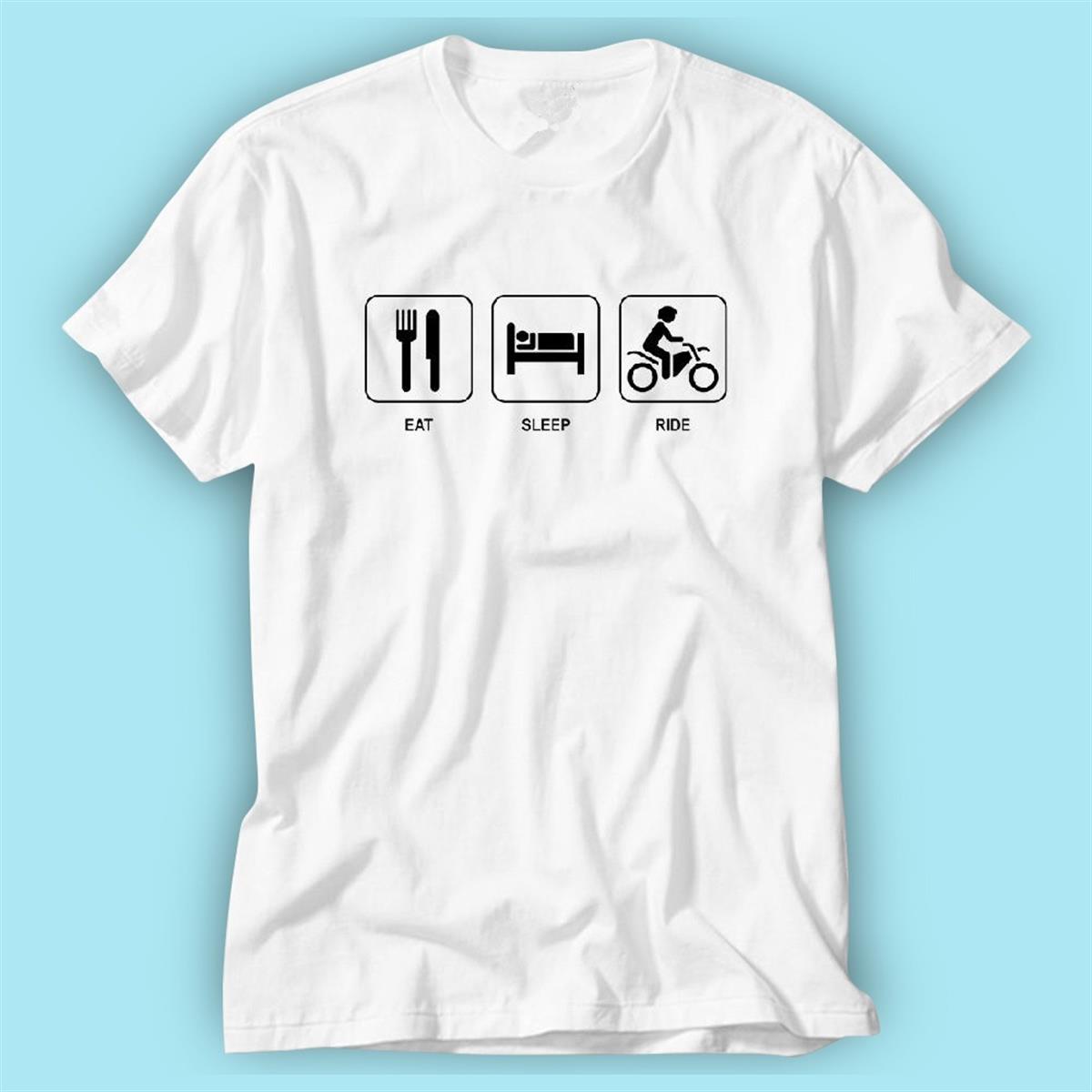 Eat Sleep Ride Beyaz Baskı Logo Tshirt Modeli