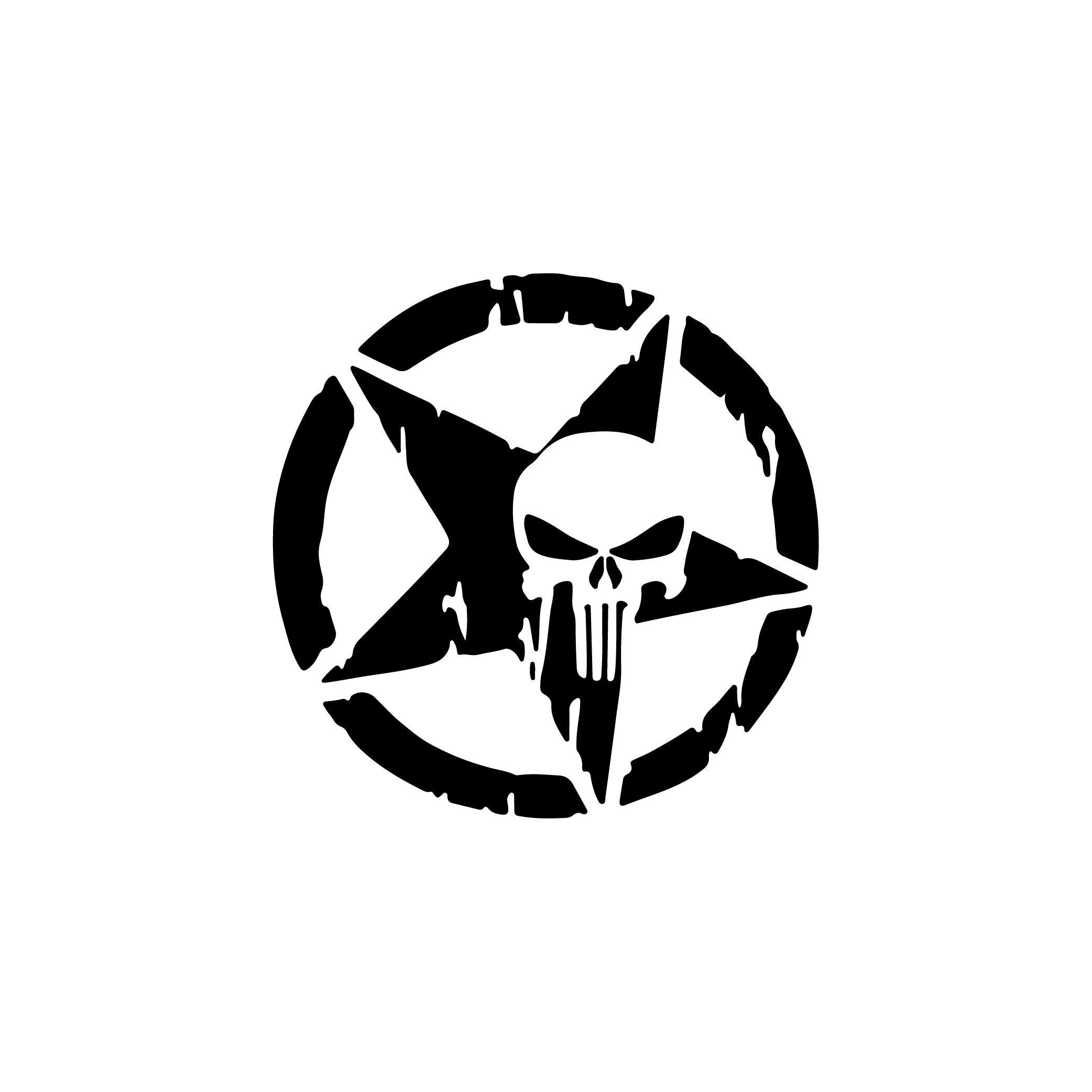 Eskitilmiş Yıldız Kurukafa Punisher Desenli Mini Sticker Etiket Modeli