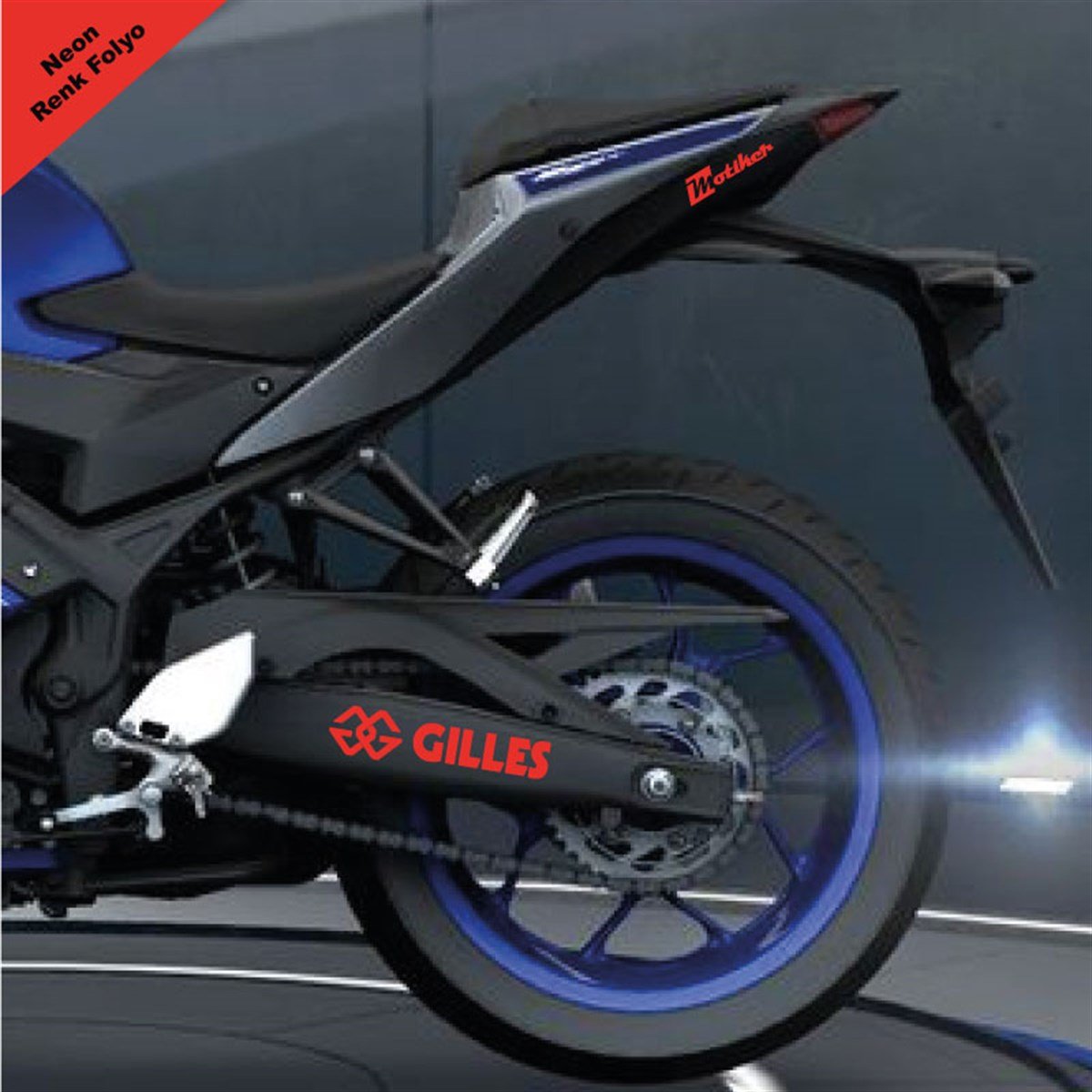 Gılles Yazılı Neon Kırmızı Arka Maşa Sticker Etiket Modeli