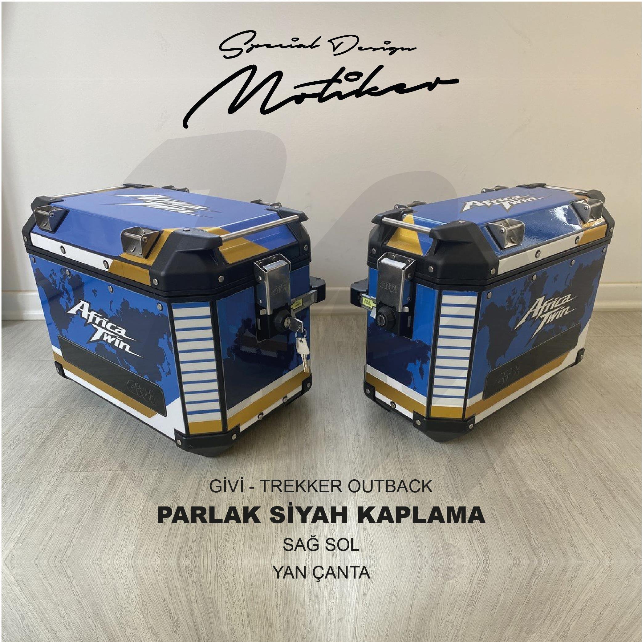 GİVİGIVI Trekker Outback Arka Sağ Sol Yan Çanta Parlak Siyah Kaplama Sticker Etiket Modeli