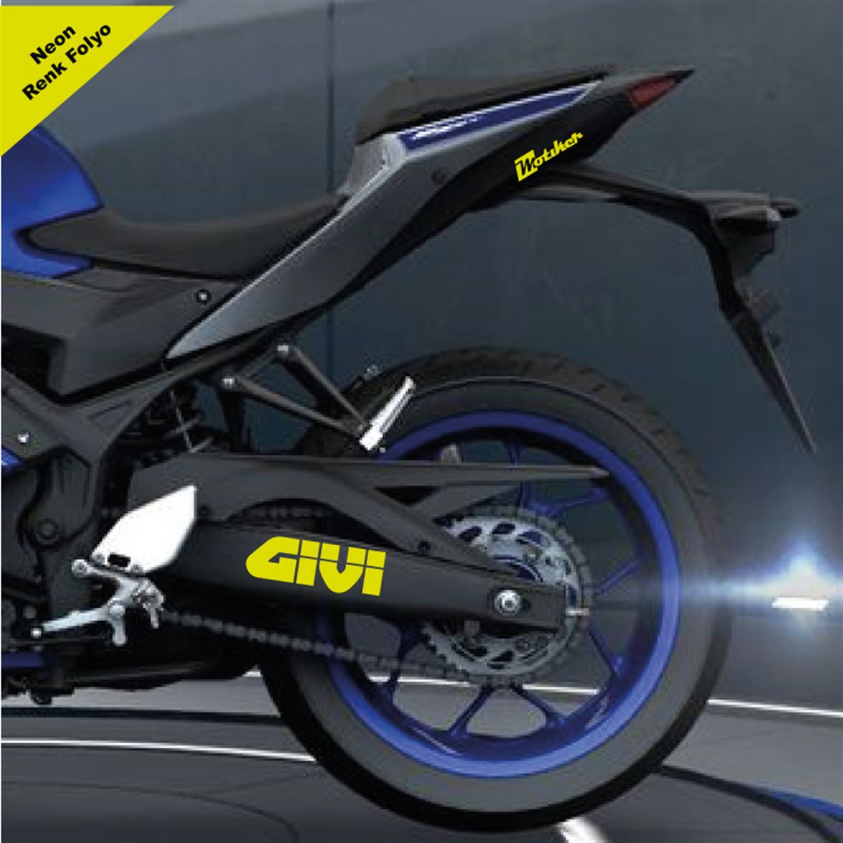Givi Yazılı Neon Sarı Arka Maşa Sticker Etiket Modeli