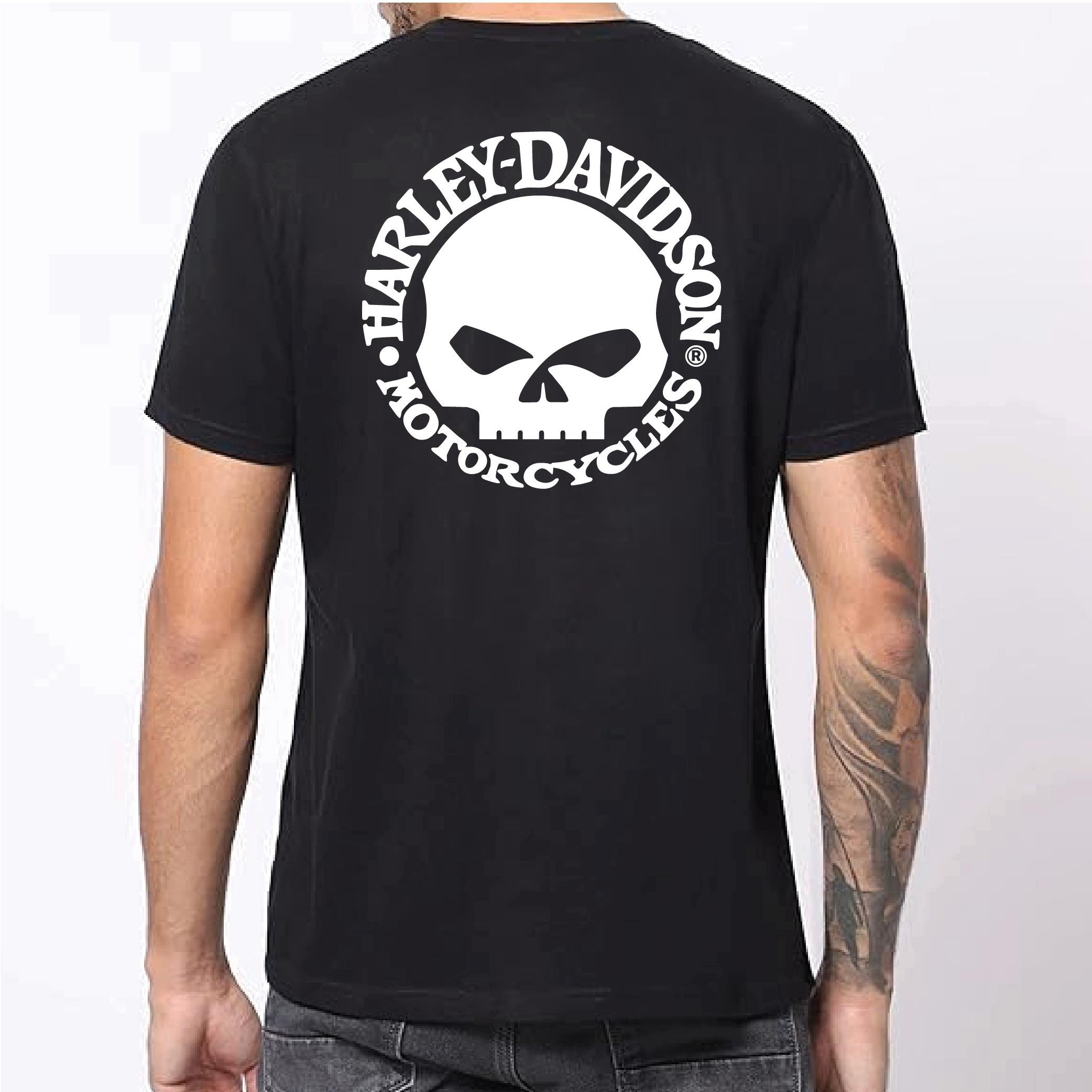 T-ShirtHarley Davidson Bad Skull Tasarım Motorcu Tişörtü Beyaz